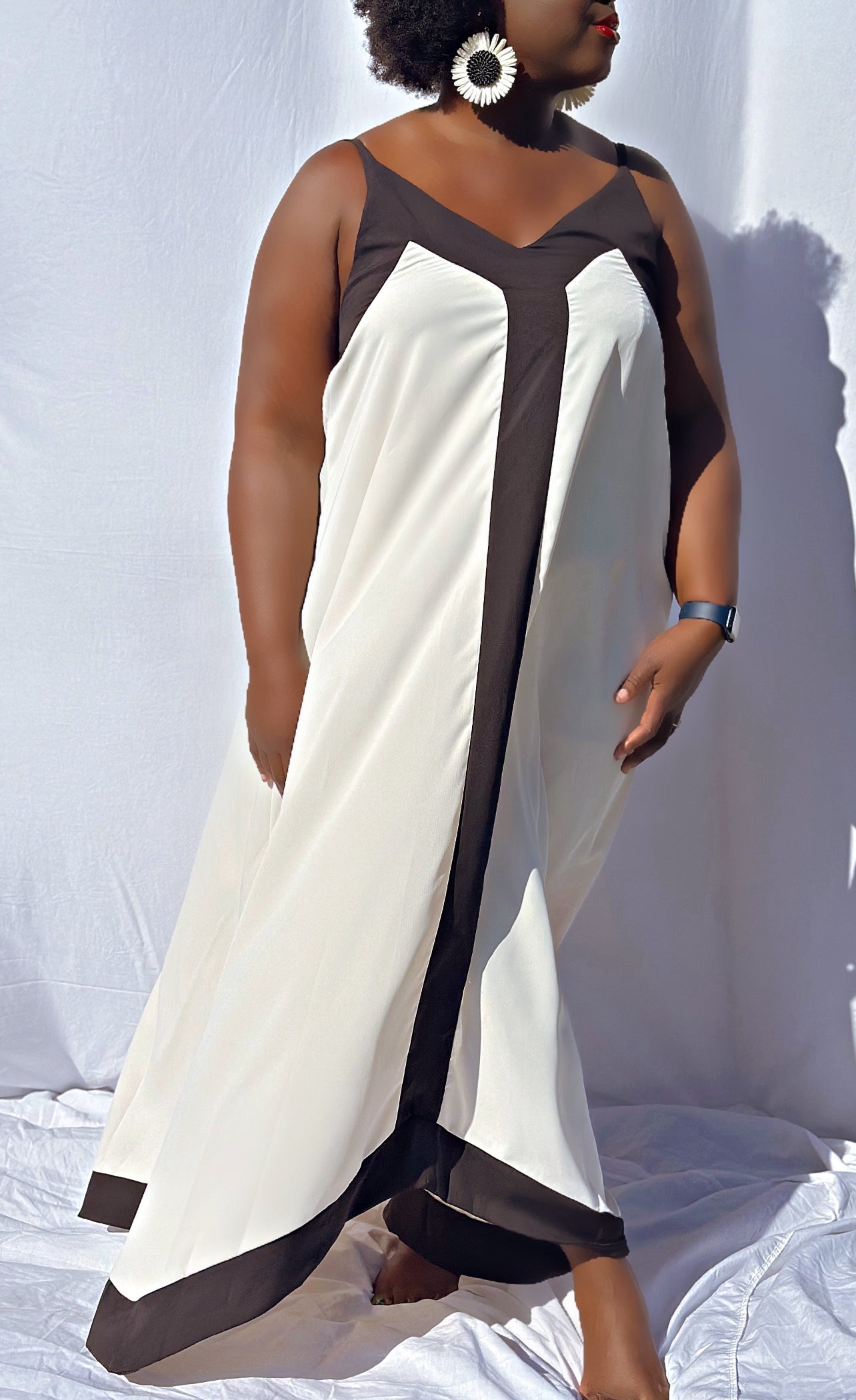 Spaghetti Straps Contrast Colour Maxi Dress