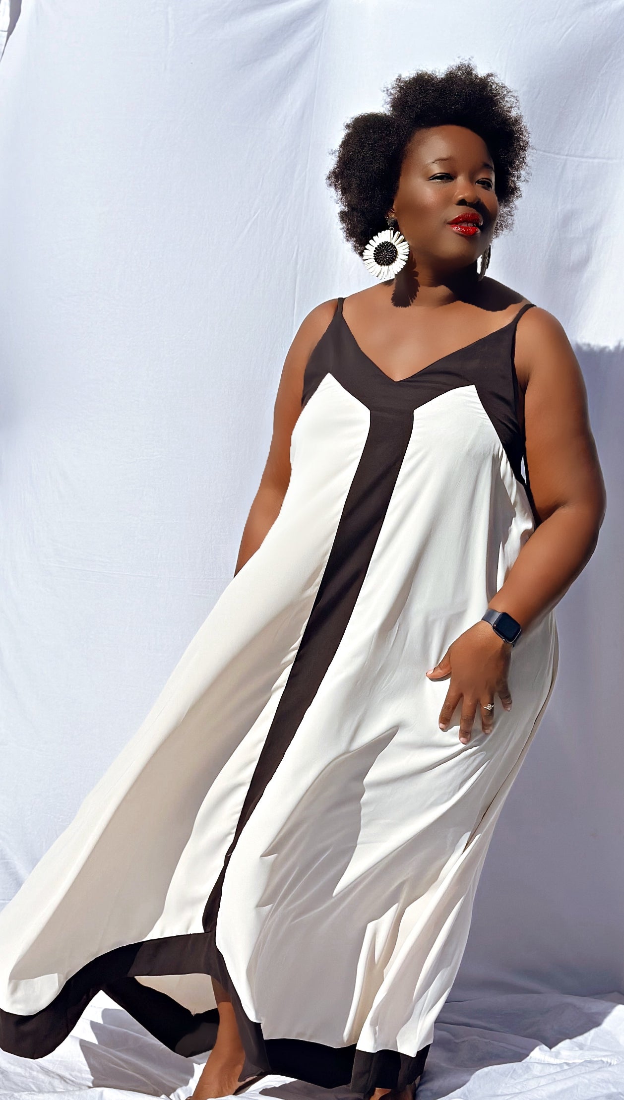 Spaghetti Straps Contrast Colour Maxi Dress