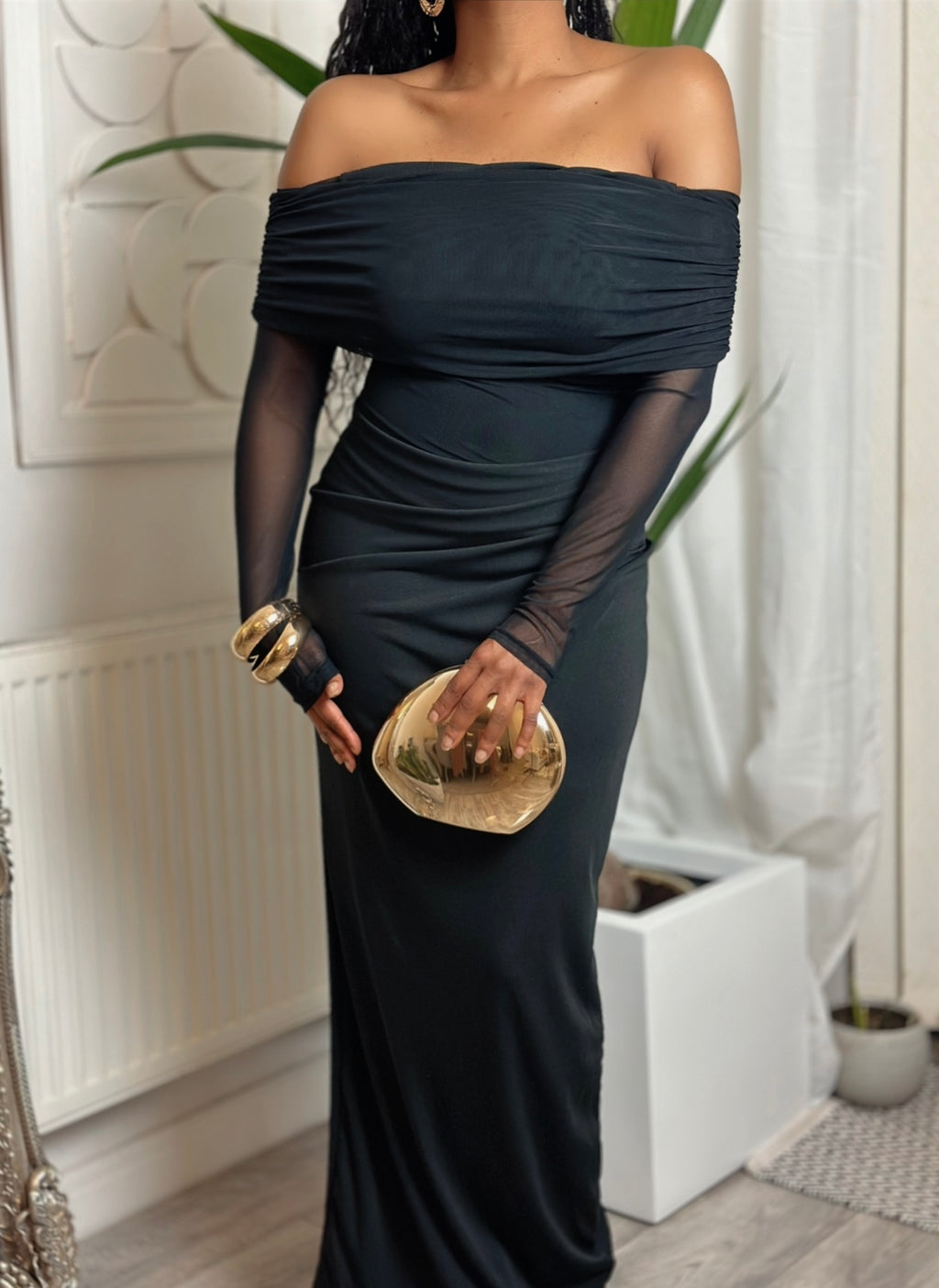 Sheer Mesh Long Evening Dress