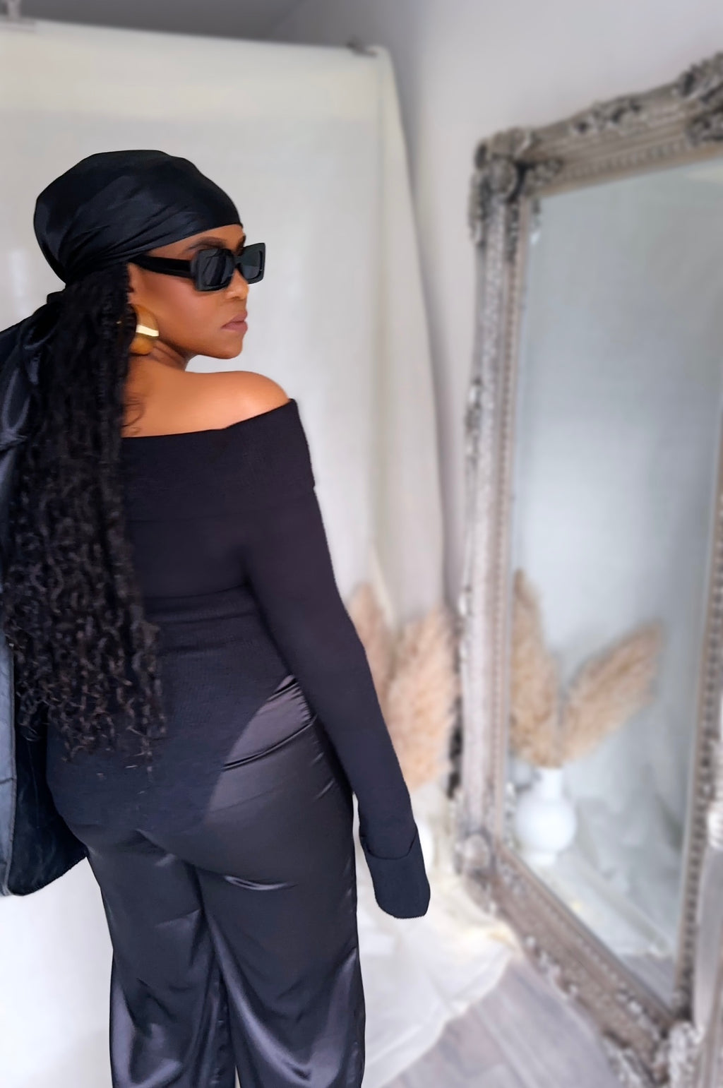 Ribbed Knit Off Shoulder Super Long Sleeves
