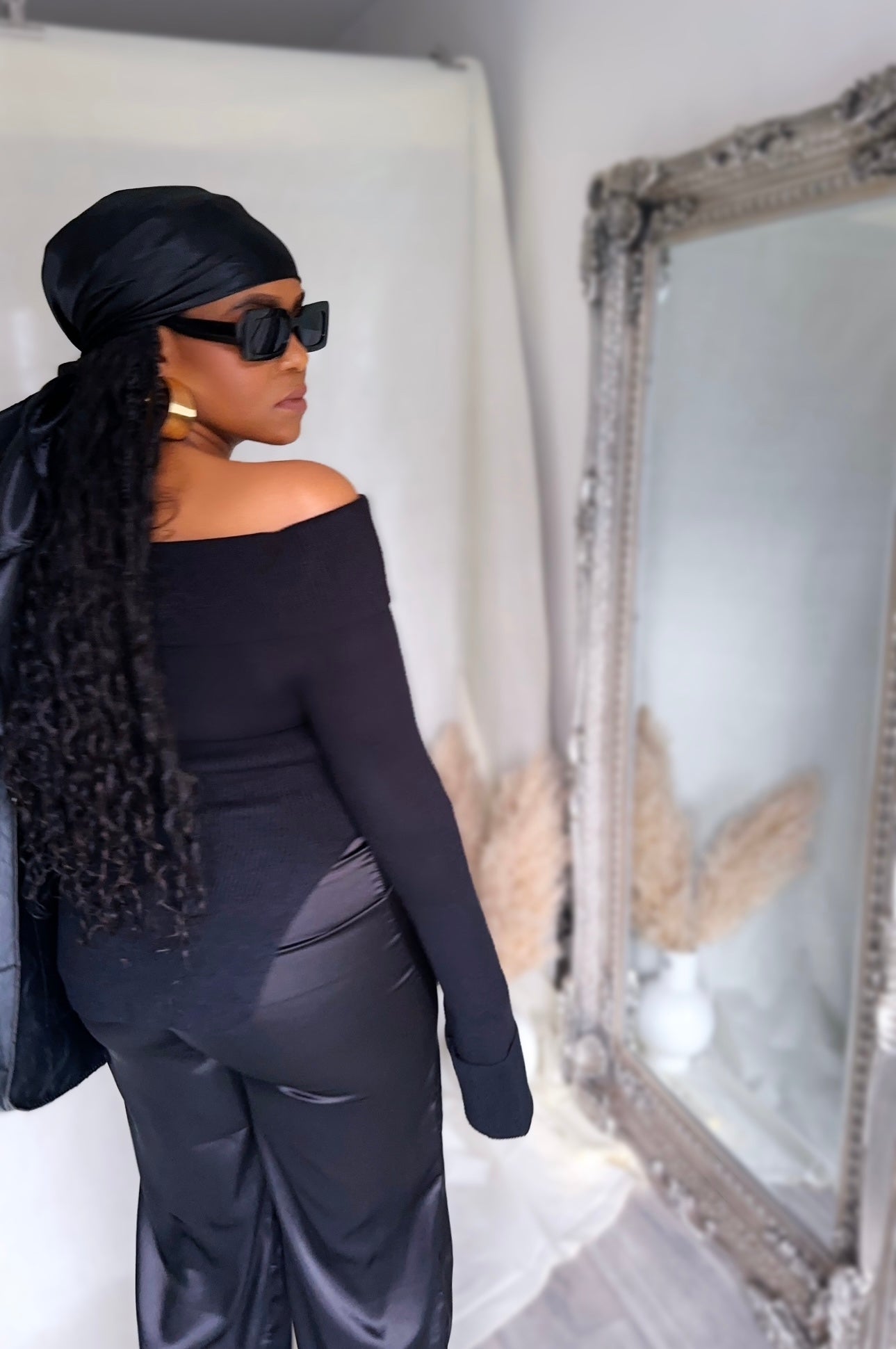 Ribbed Knit Off Shoulder Super Long Sleeves