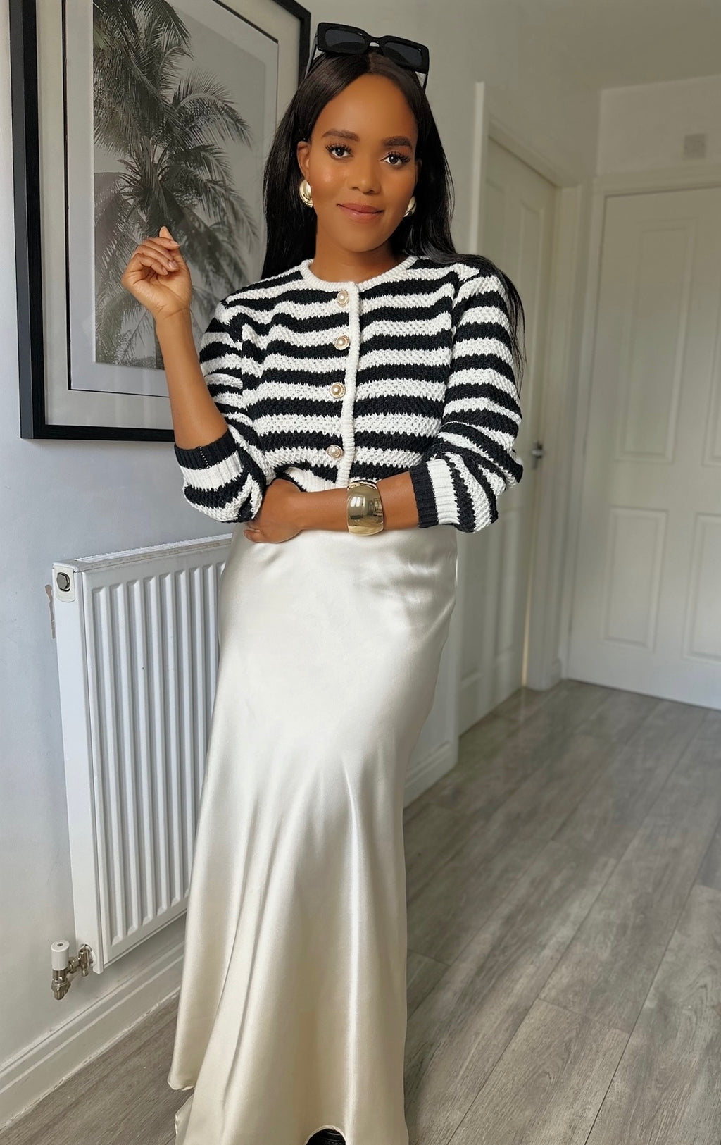 Striped Pattern Buttoned Down Cardigan