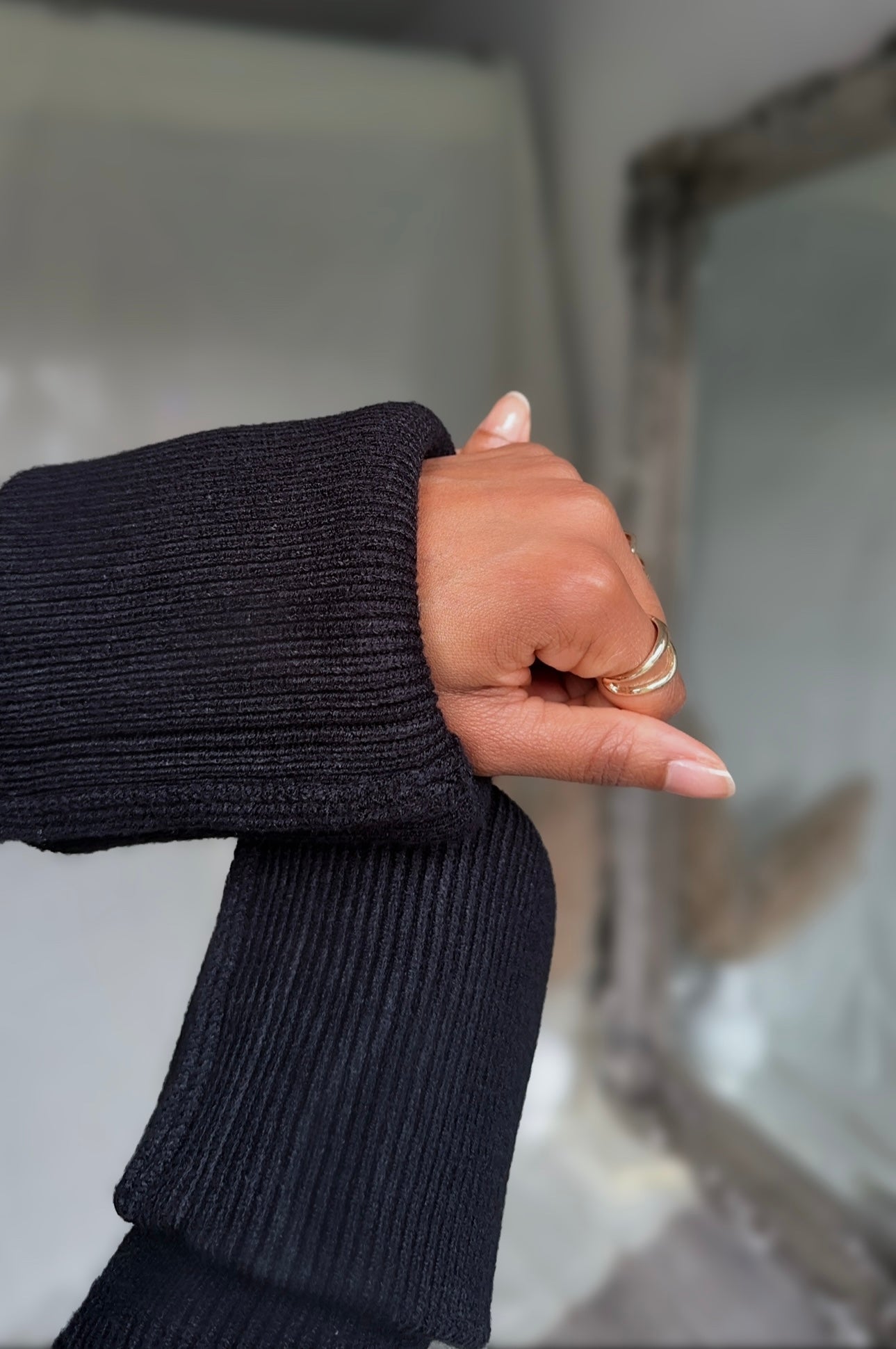 Ribbed Knit Off Shoulder Super Long Sleeves