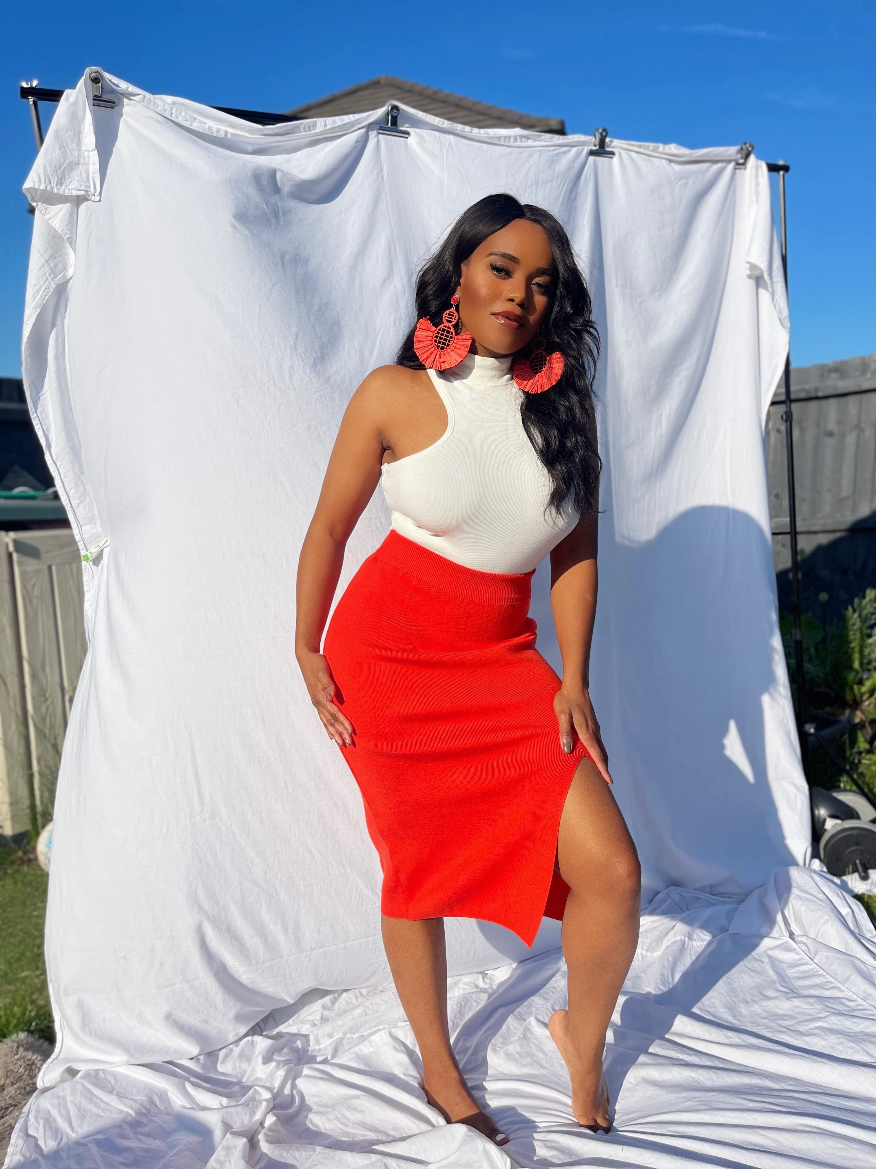 Ribbed Knit Midi Skirt