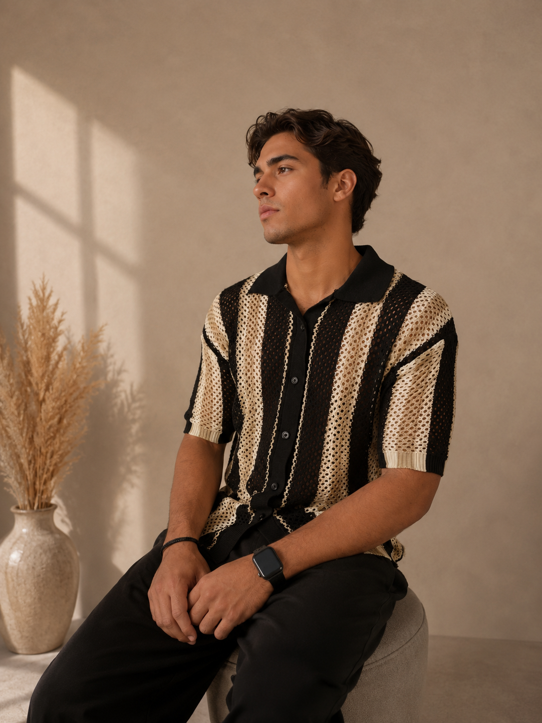 Men’s Striped Crochet Shirt