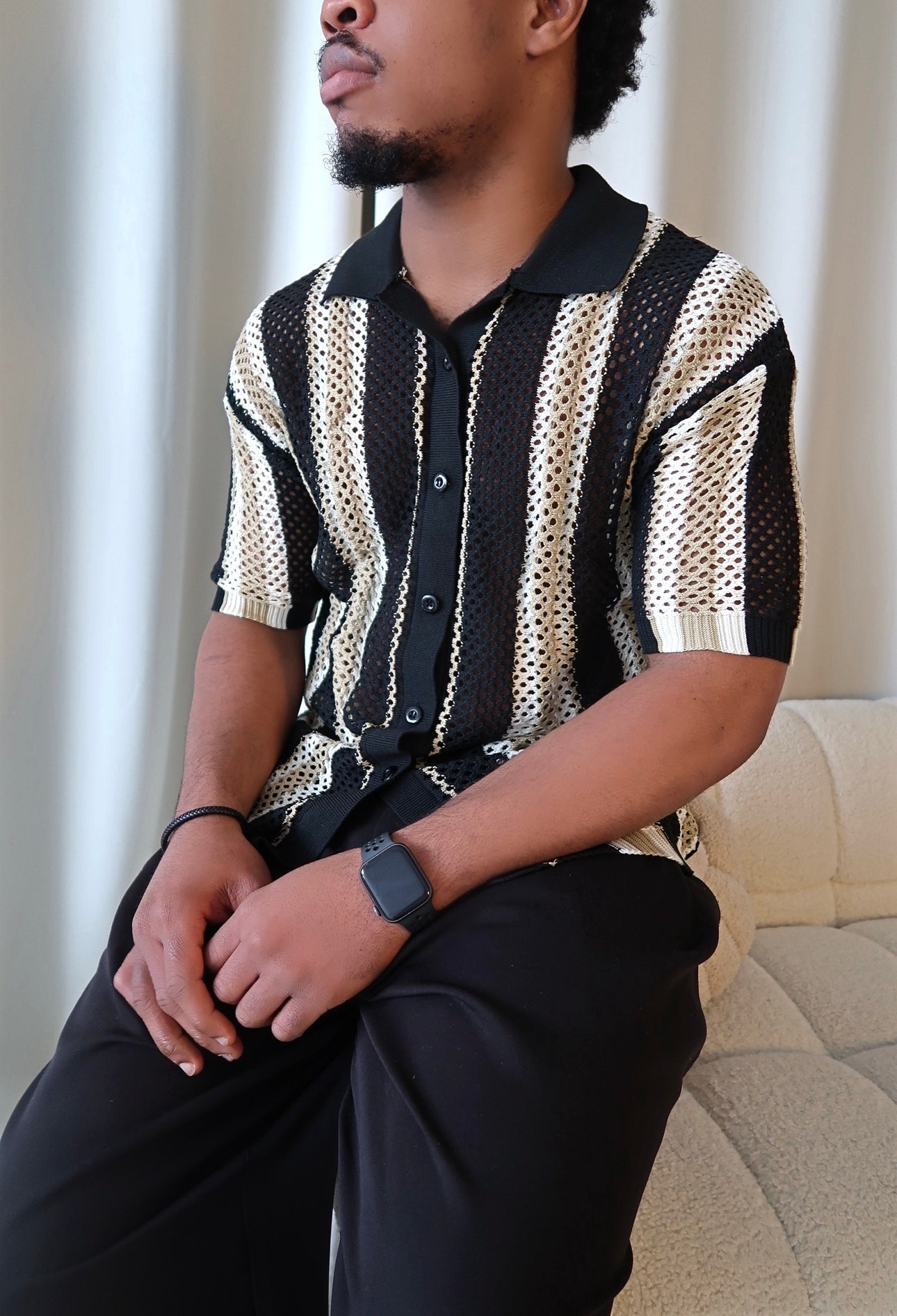 Men’s Striped Crochet Shirt