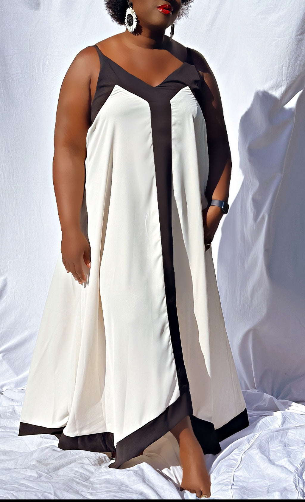 Spaghetti Straps Contrast Colour Maxi Dress