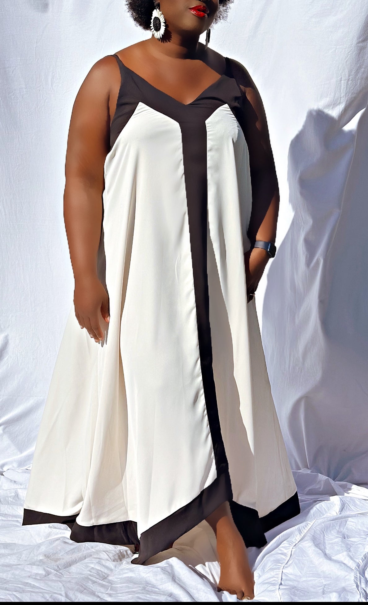 Spaghetti Straps Contrast Colour Maxi Dress