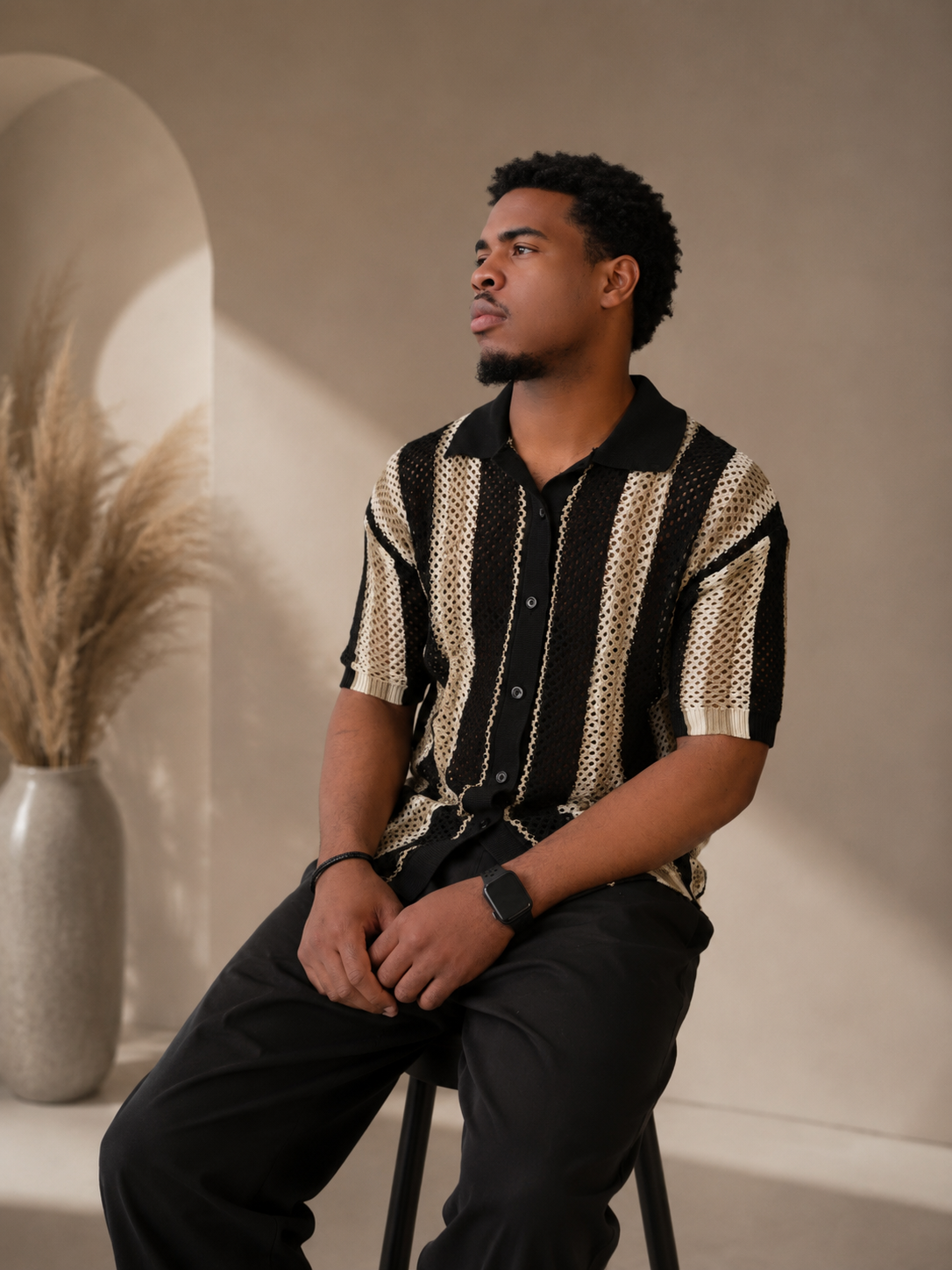 Men’s Striped Crochet Shirt