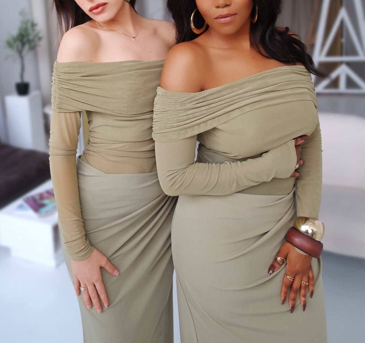 Off The Shoulder Sheer Mesh Dress