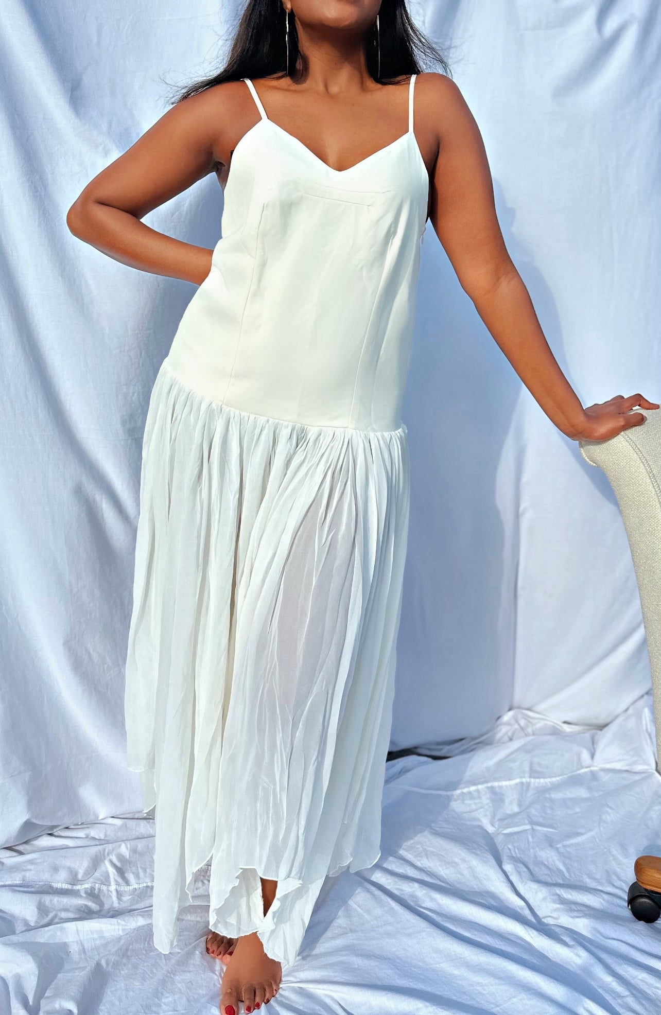 Spaghetti Strap Mesh Maxi Chiffon Dress