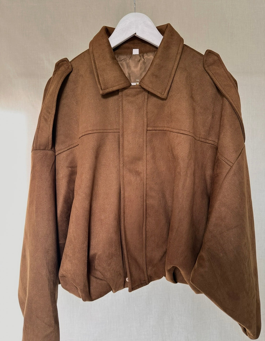 TAN/ BROWN BOMBER JACKET (SUEDE FEEL) Oversized