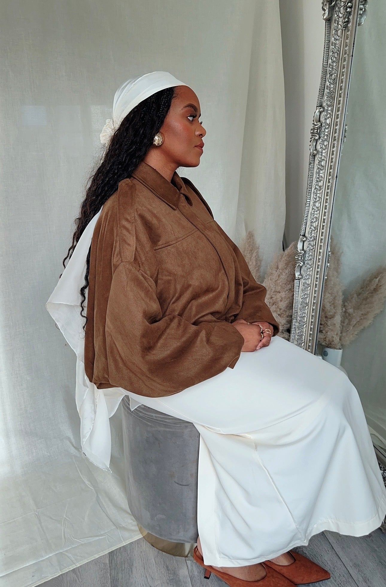 TAN/ BROWN BOMBER JACKET (SUEDE FEEL) Oversized