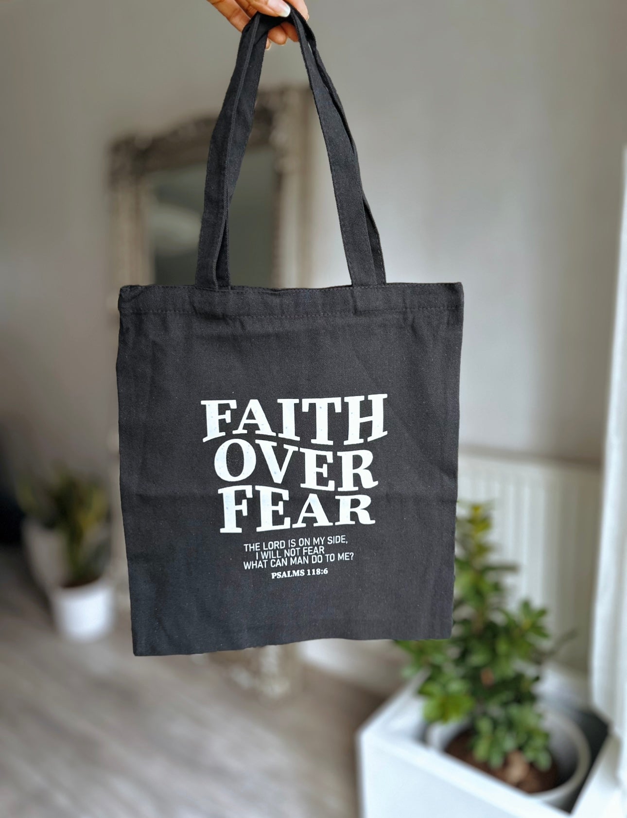 Faith Over Fear Slogan Fabric Bag