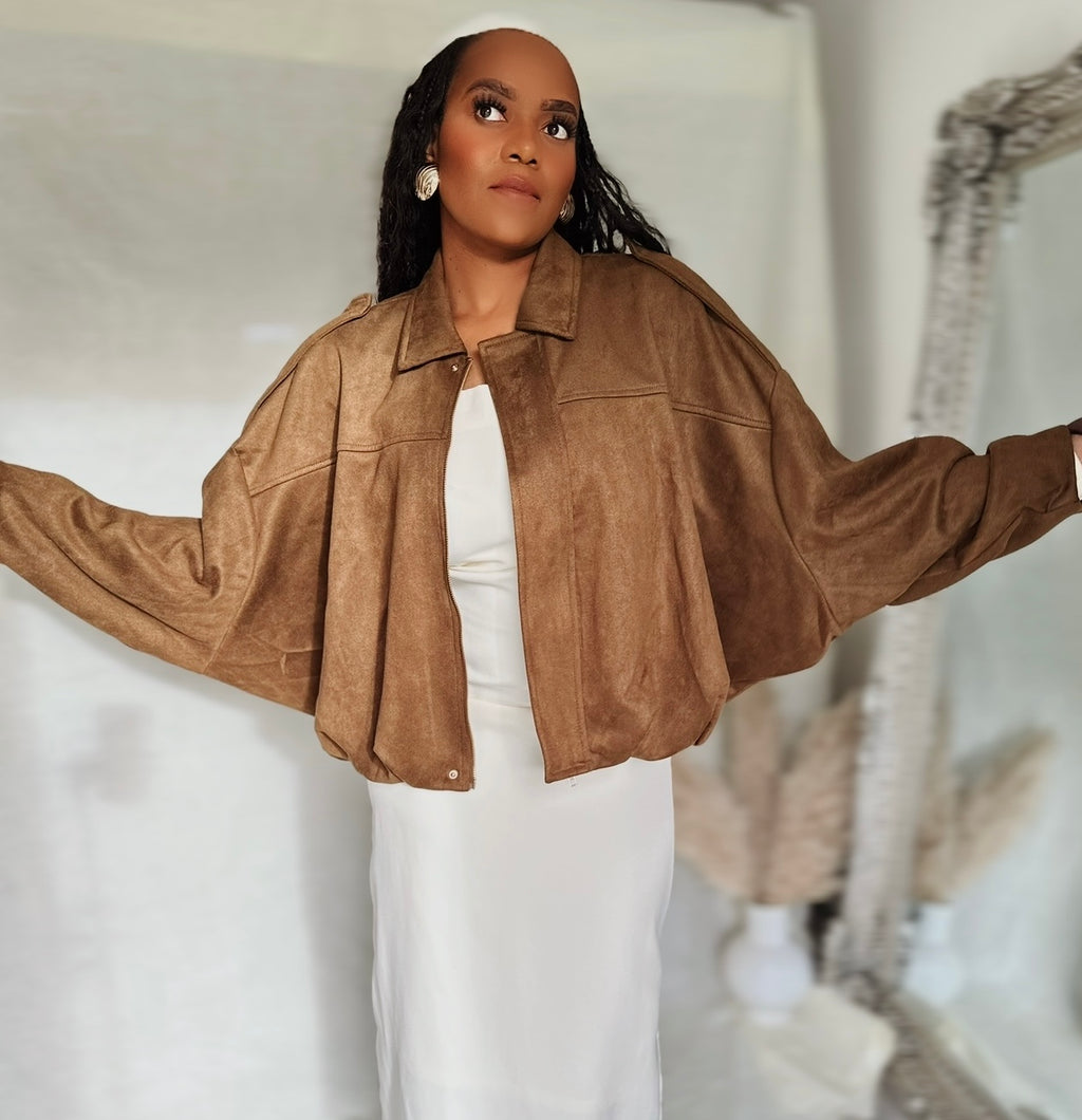 TAN/ BROWN BOMBER JACKET (SUEDE FEEL) Oversized