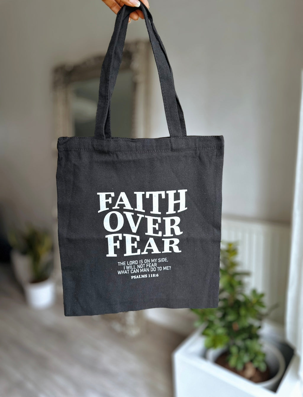 Faith Over Fear Slogan Fabric Bag