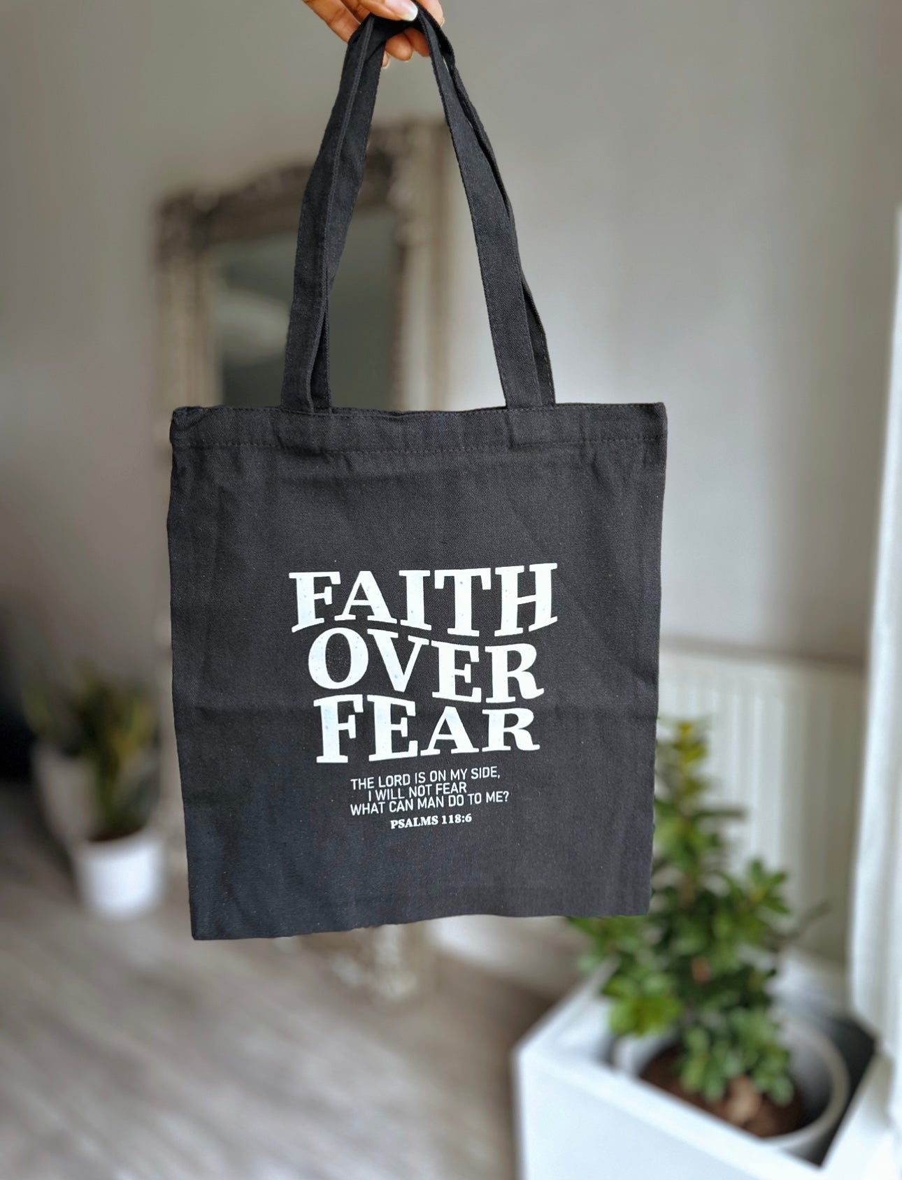 Faith Over Fear Slogan Fabric Bag