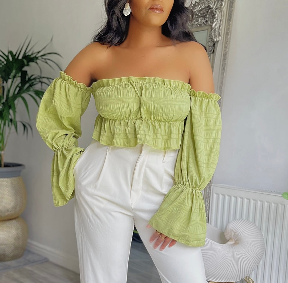 Off the shoulder Ruffle Hem crop top