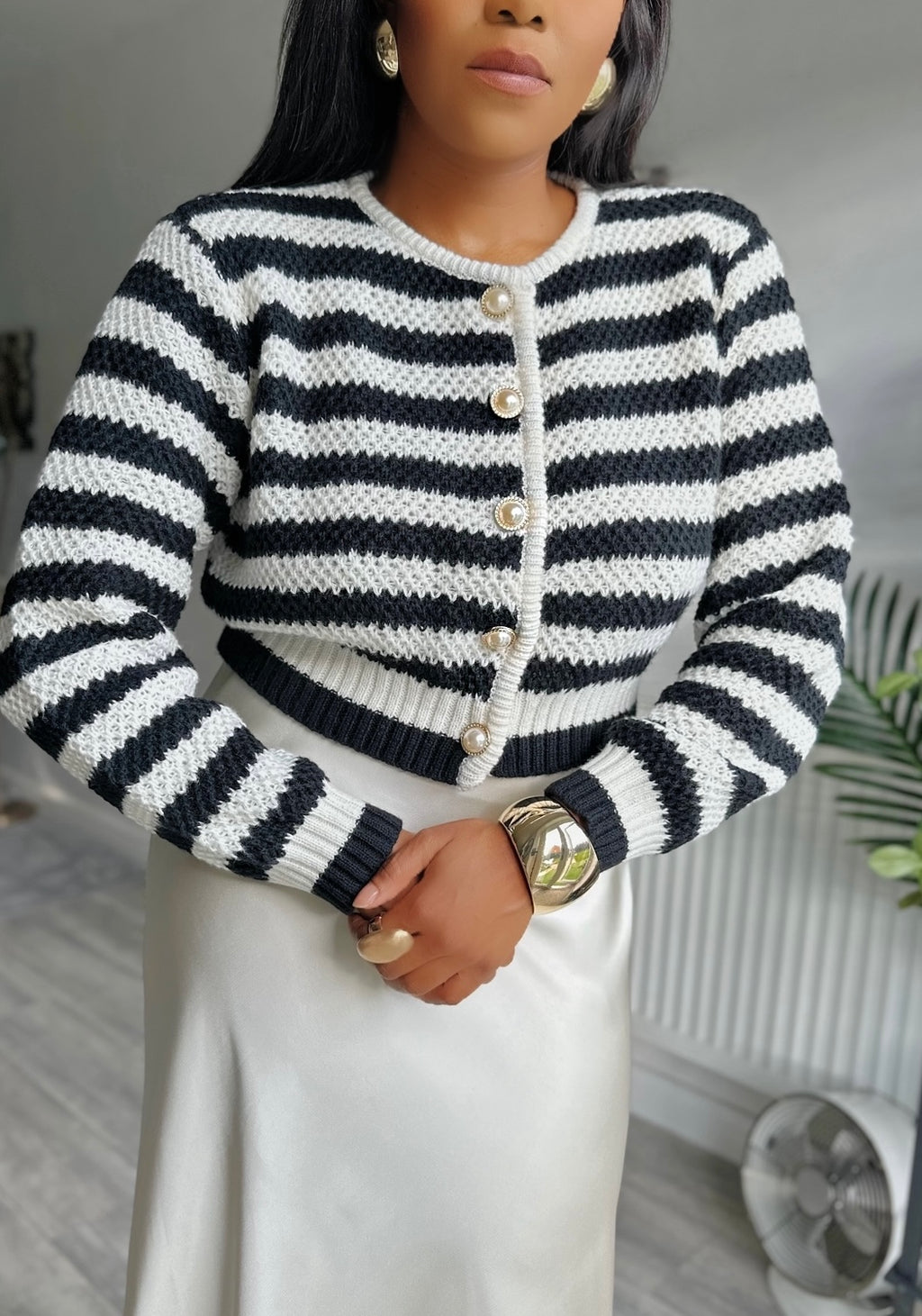 Striped Pattern Buttoned Down Cardigan