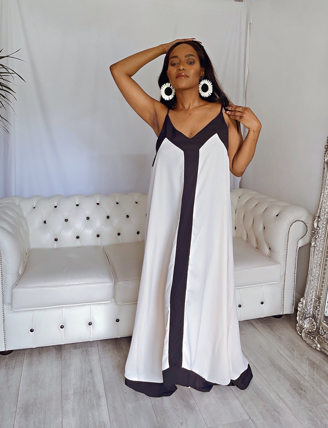 Spaghetti Straps Contrast Colour Maxi Dress
