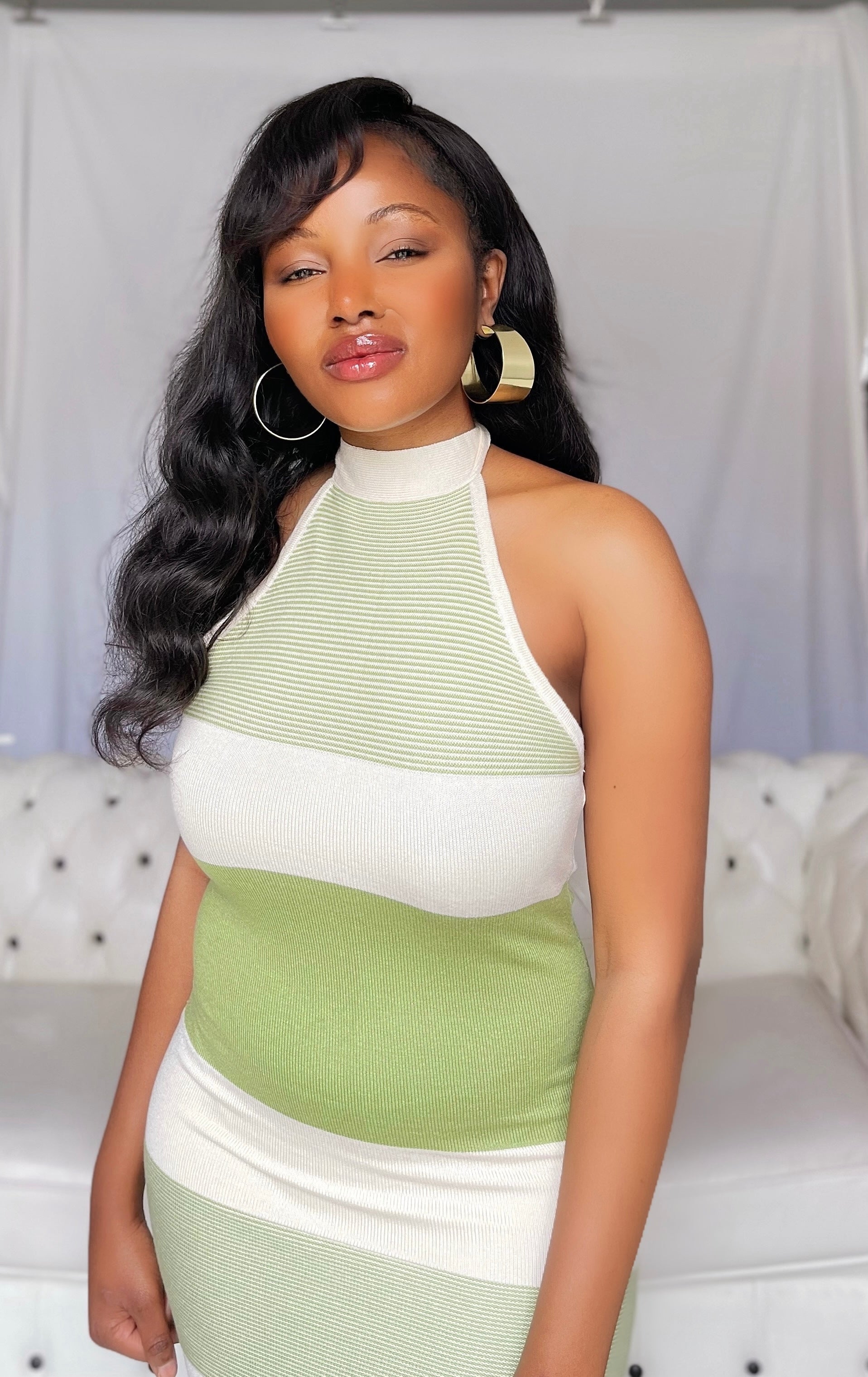Ribbed Backless Midi Dress With Side Slit