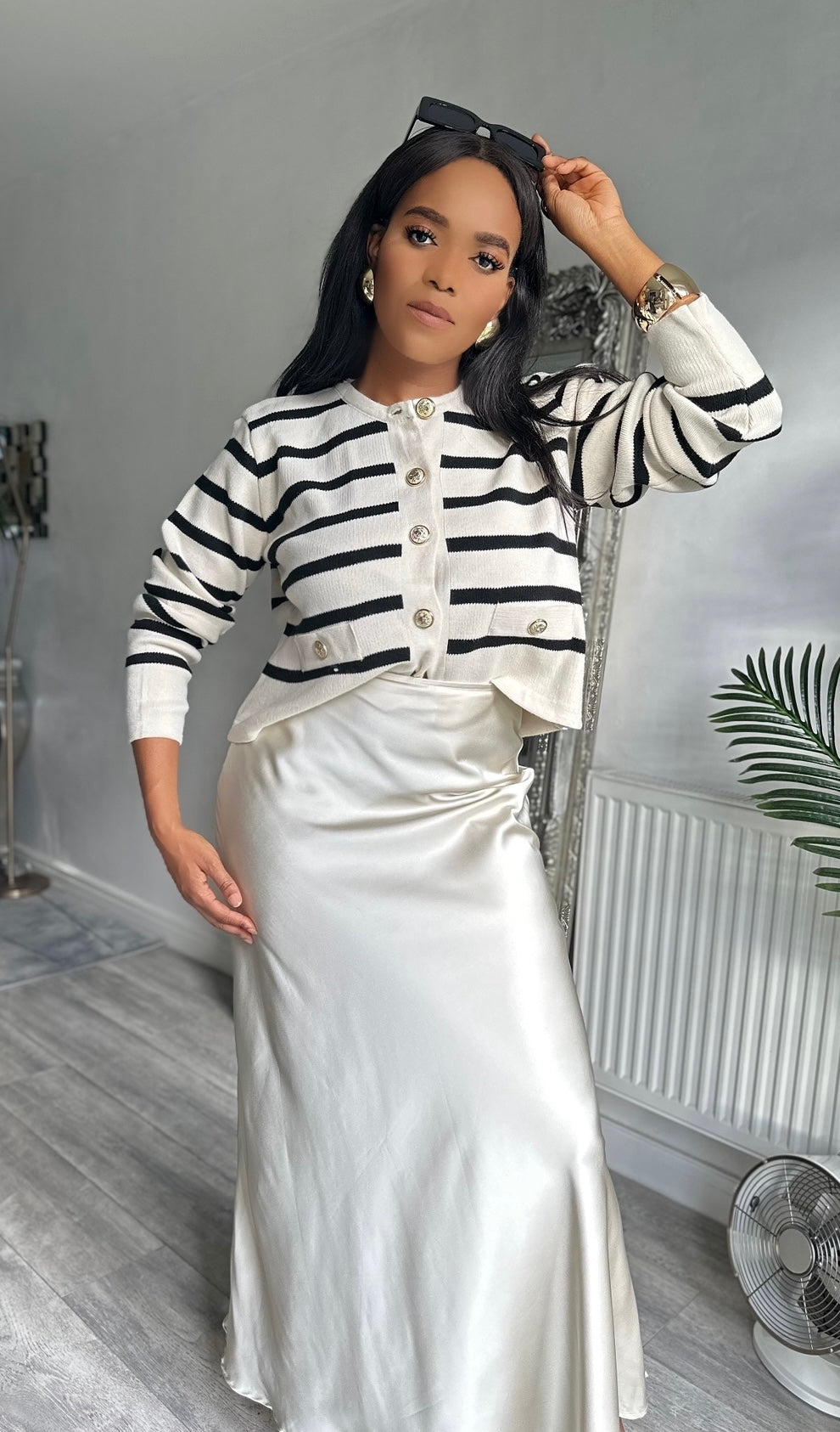 Striped Pattern Button Front Cardigan