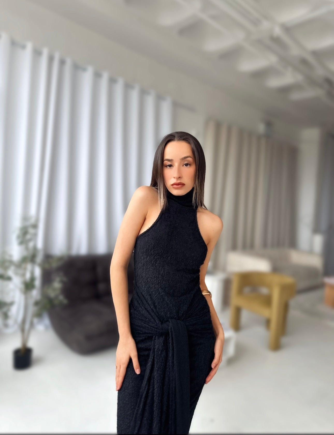 Soft Feel Turtleneck Evening Dress