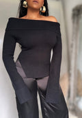 Ribbed Knit Off Shoulder Super Long Sleeves