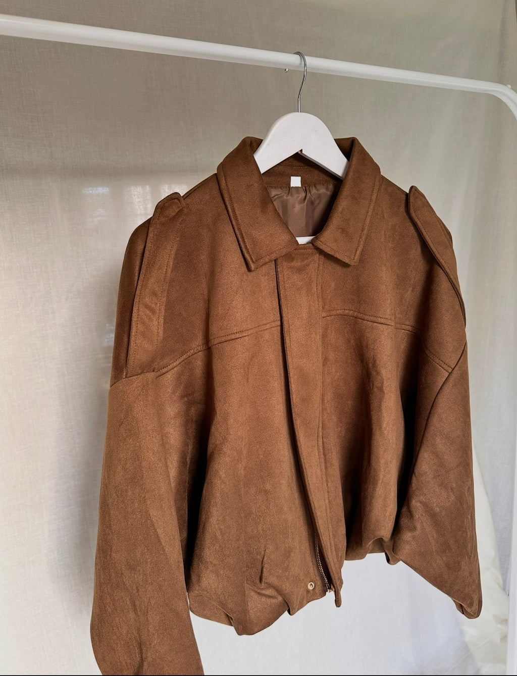 TAN/ BROWN BOMBER JACKET (SUEDE FEEL) Oversized