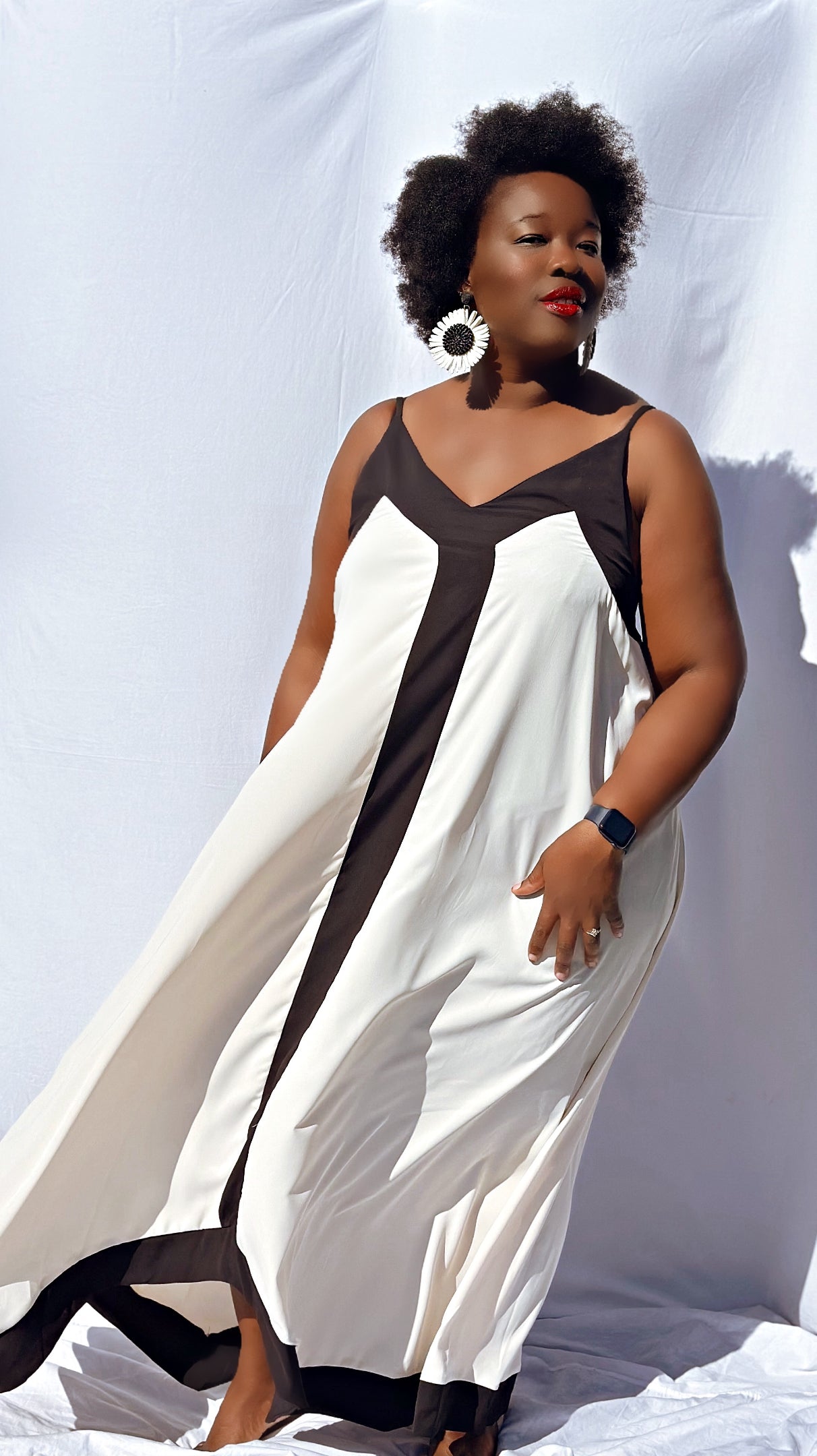 Spaghetti Straps Contrast Colour Maxi Dress