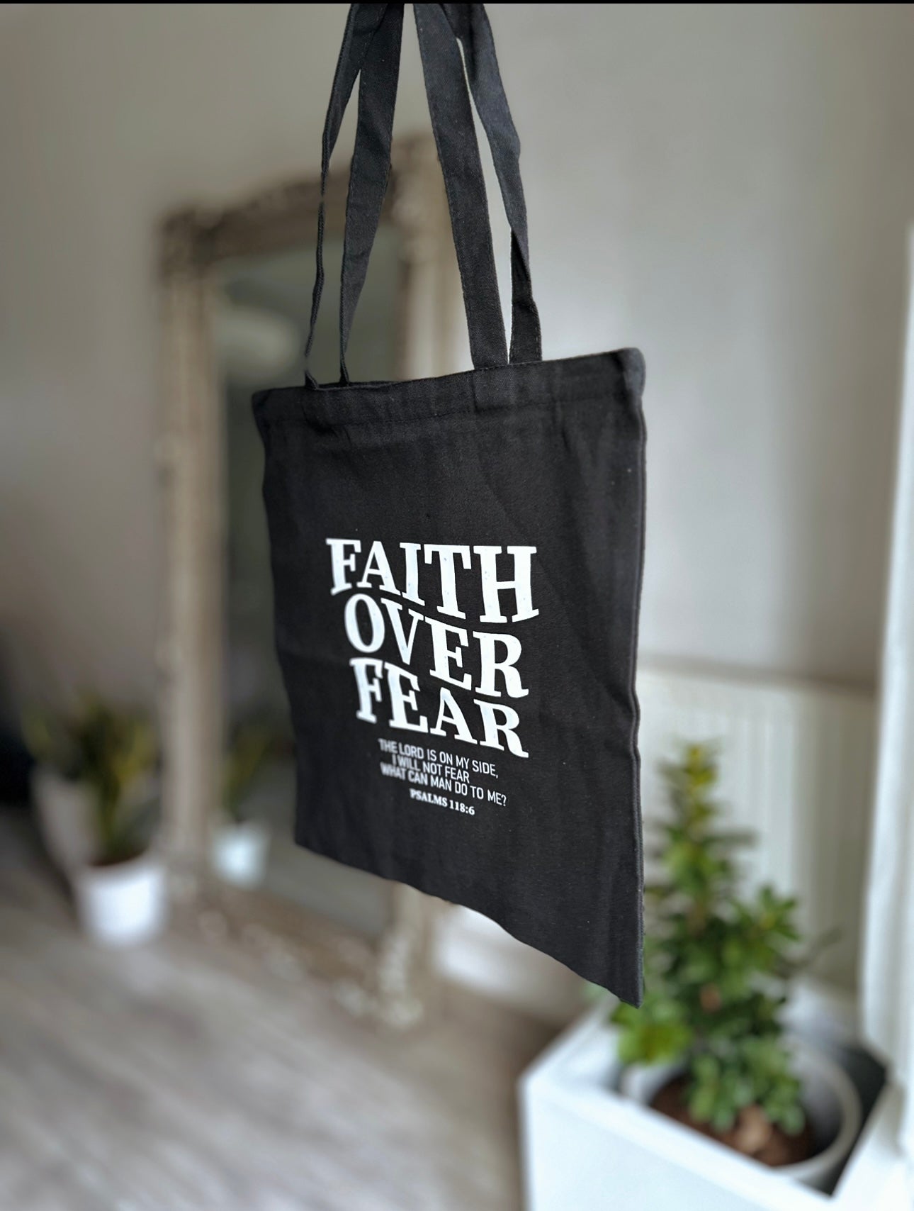 Faith Over Fear Slogan Fabric Bag
