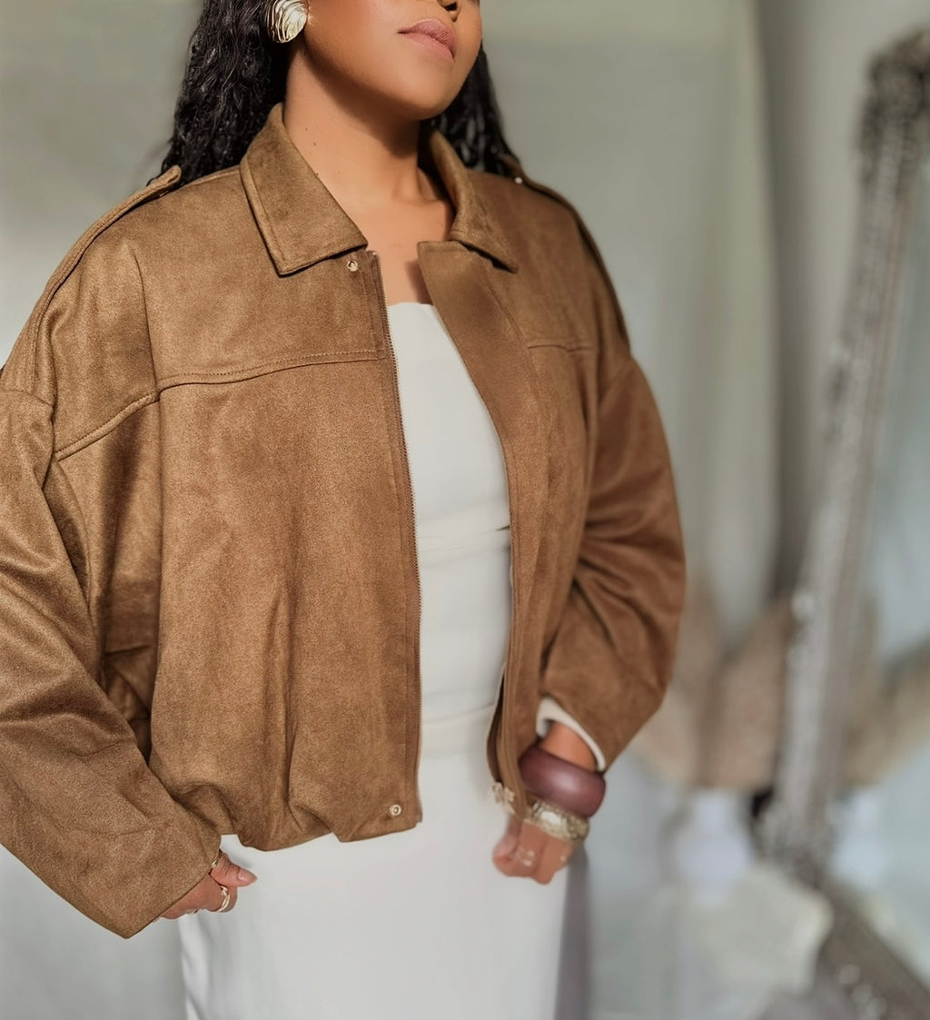TAN/ BROWN BOMBER JACKET (SUEDE FEEL) Oversized