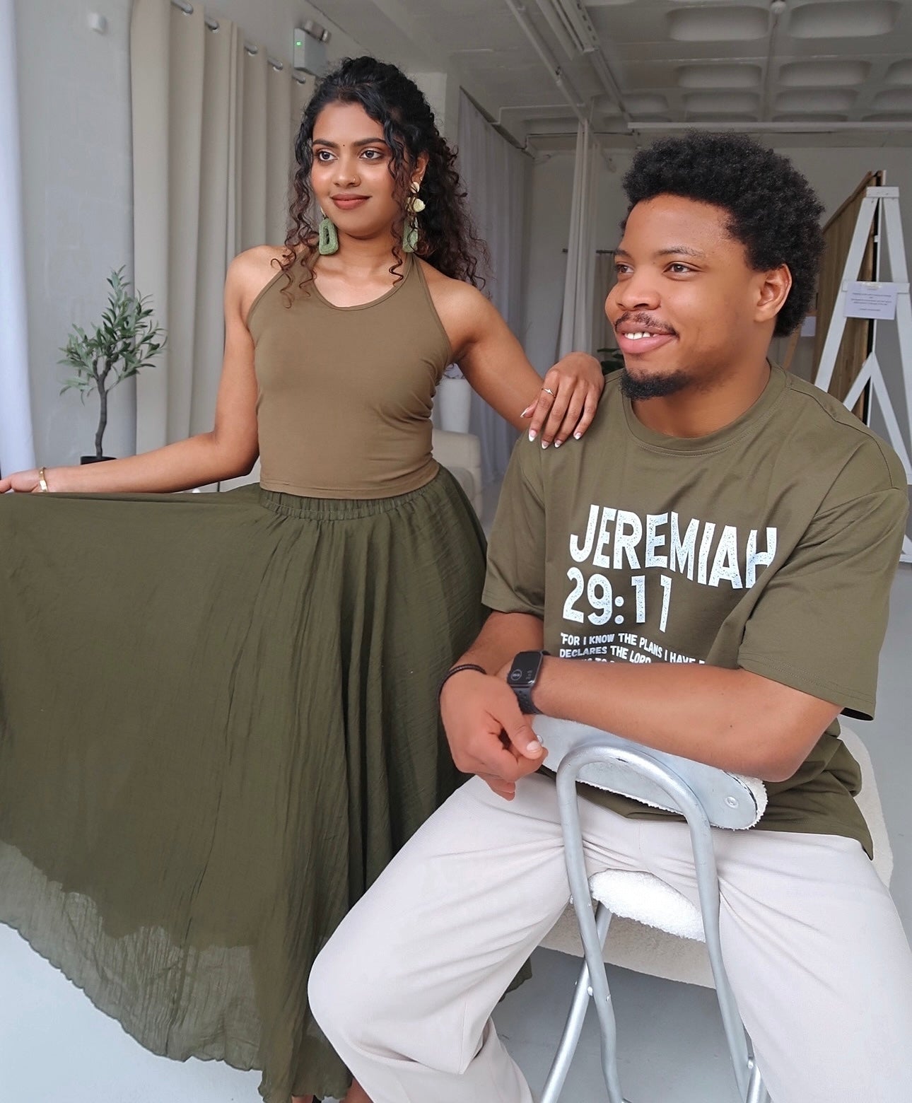 Olive Green Cotton Maxi Skirt