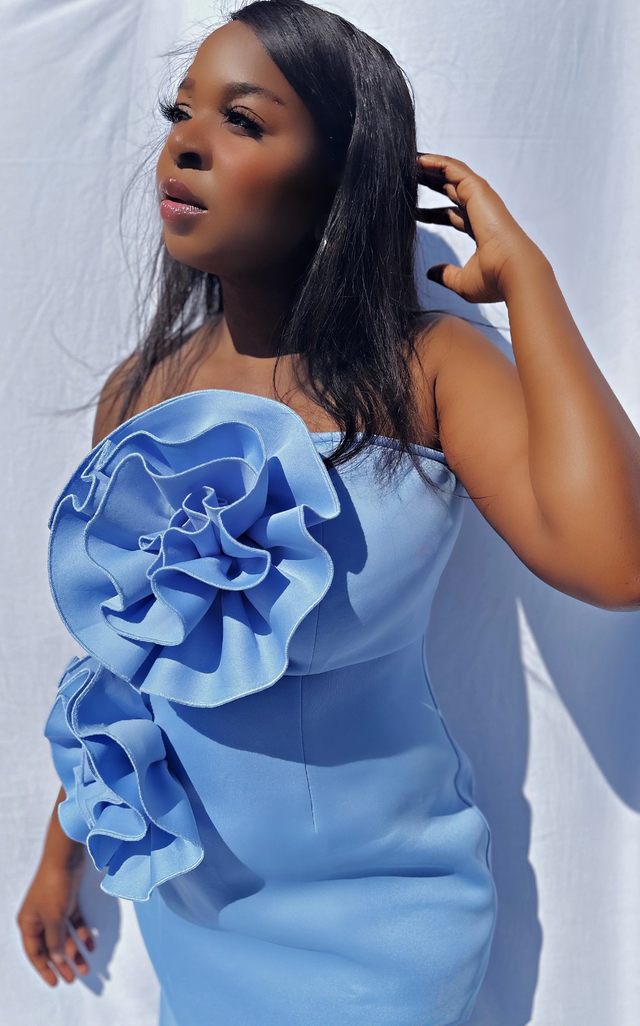 Strapless 3D Flowers Formal/Occasion Dress With Long Slit