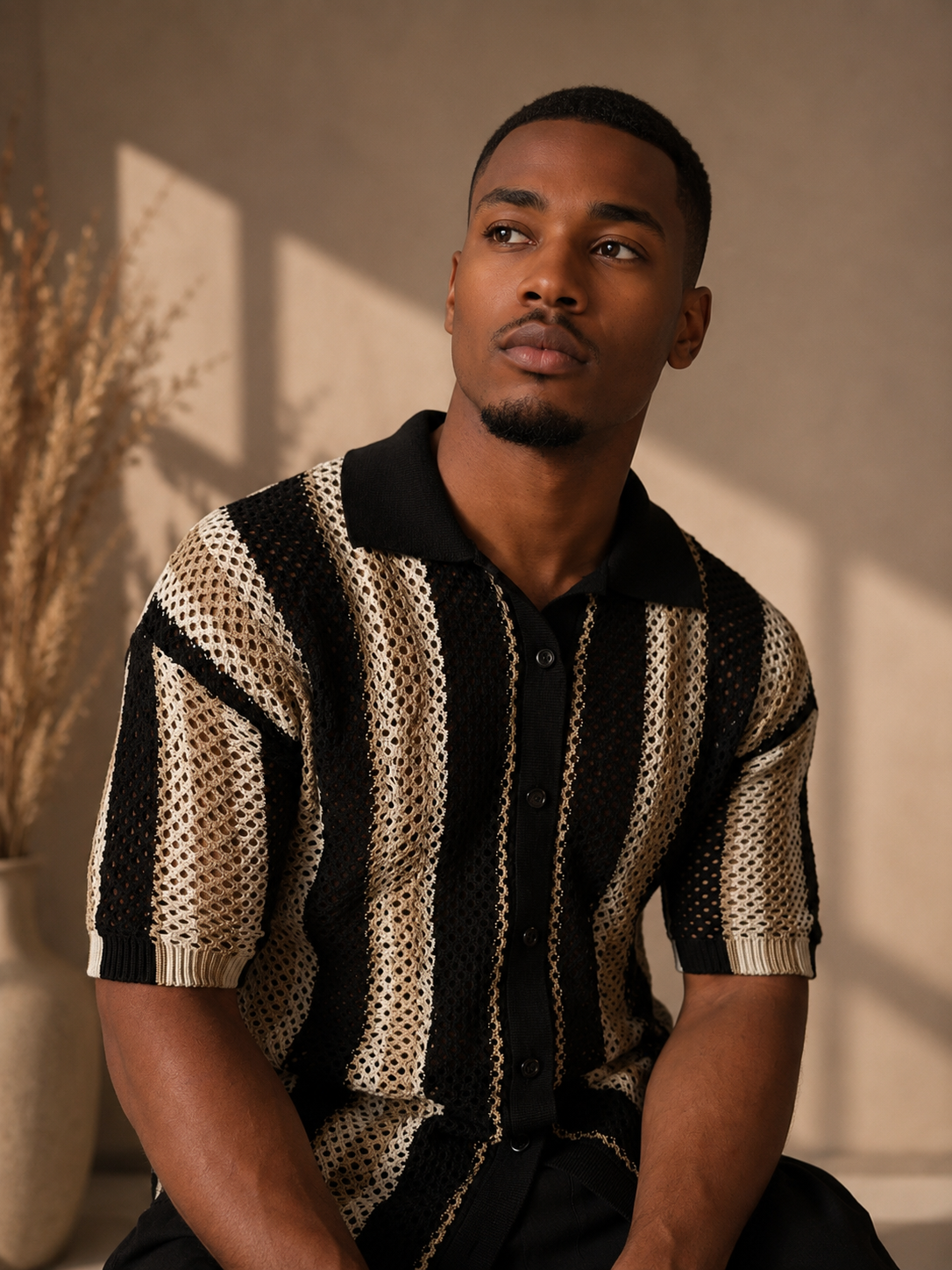Men’s Striped Crochet Shirt