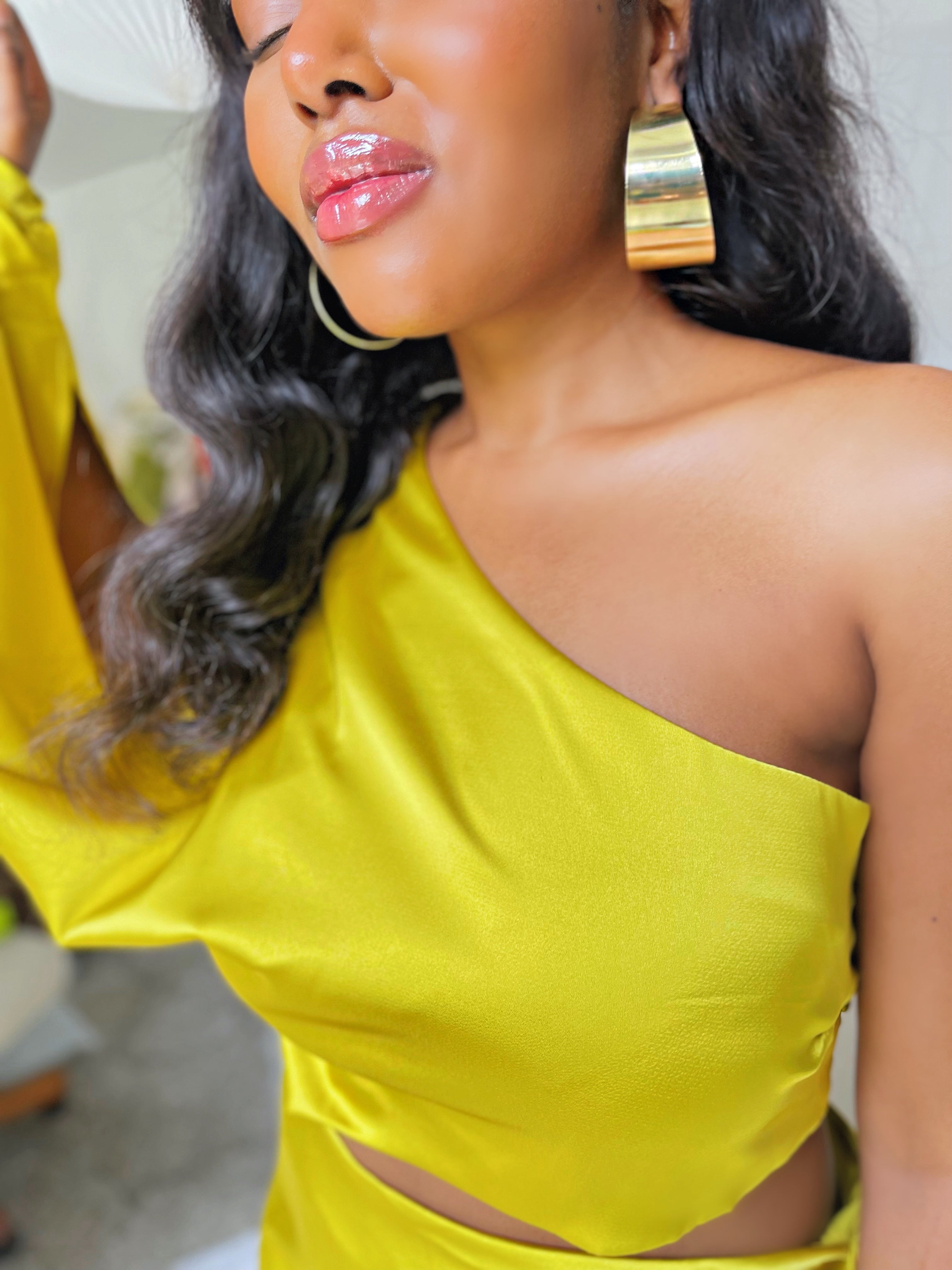 lipstick for mustard yellow dress Asymmetrical Satin Cut-Out Mustard Yellow Wrap Dress – Soul Official UK
