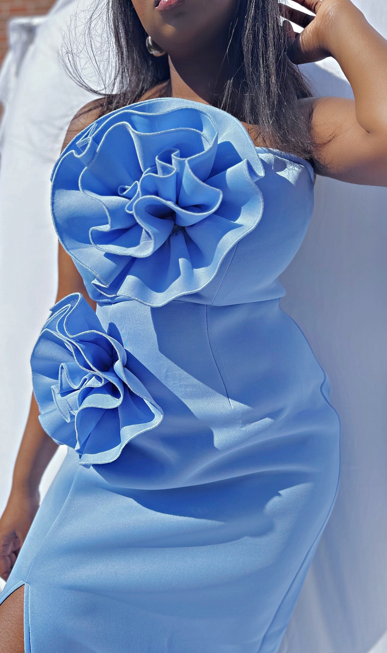 Strapless 3D Flowers Formal/Occasion Dress With Long Slit