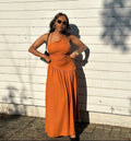 Asymmetrical Neckline Backless Maxi Dress With Cut Out Design