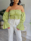 Off the shoulder Ruffle Hem crop top