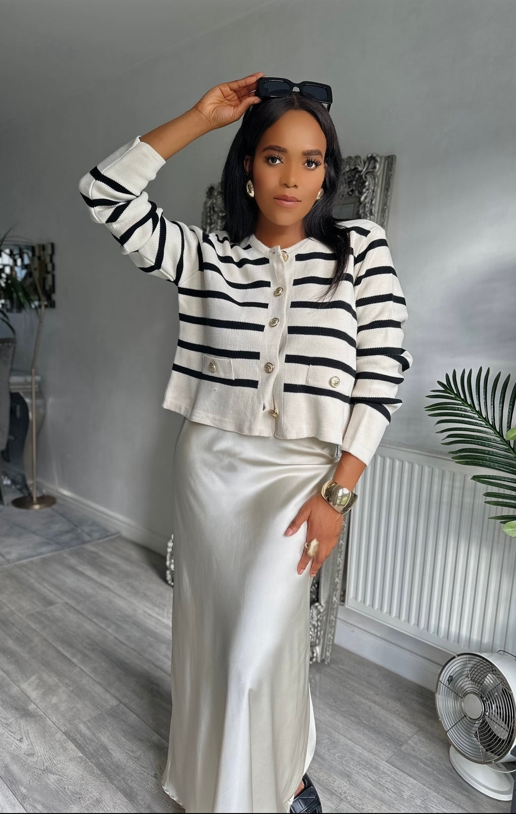 Striped Pattern Button Front Cardigan