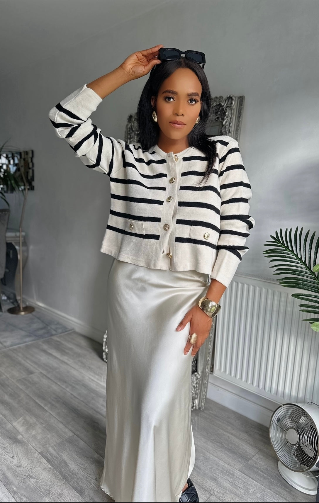 Striped Pattern Button Front Cardigan