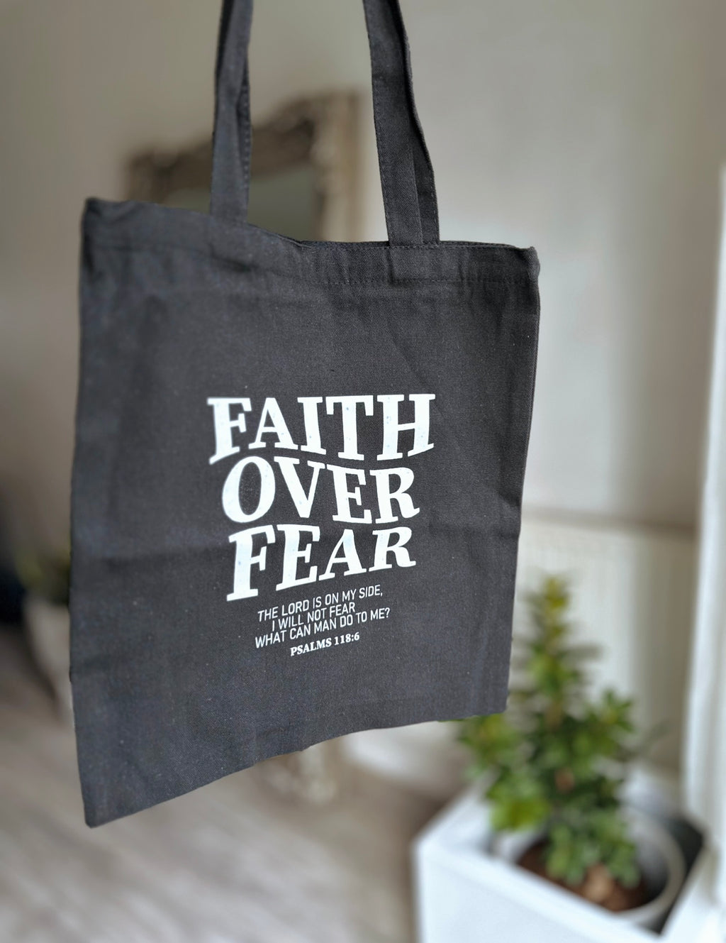 Faith Over Fear Slogan Fabric Bag
