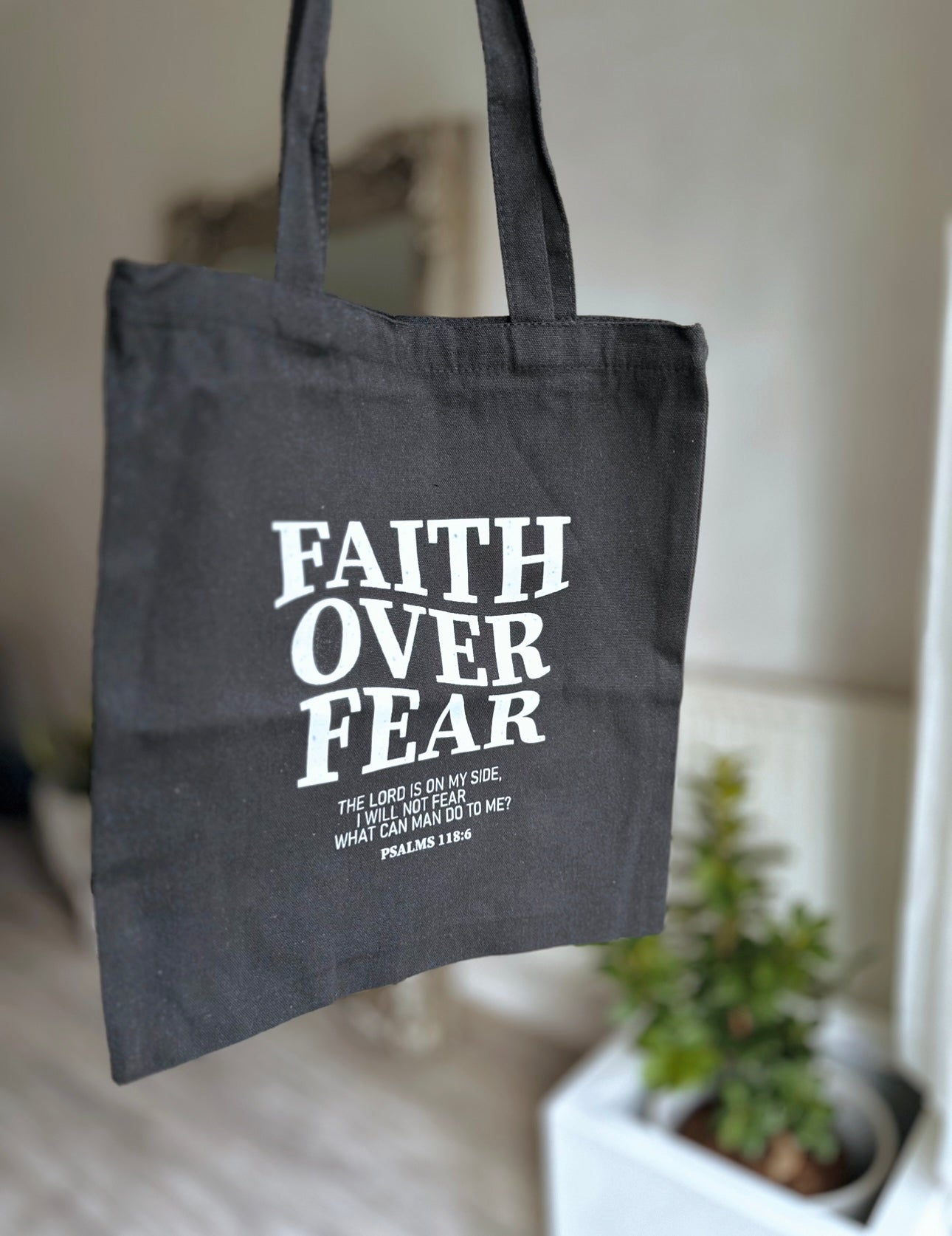 Faith Over Fear Slogan Fabric Bag