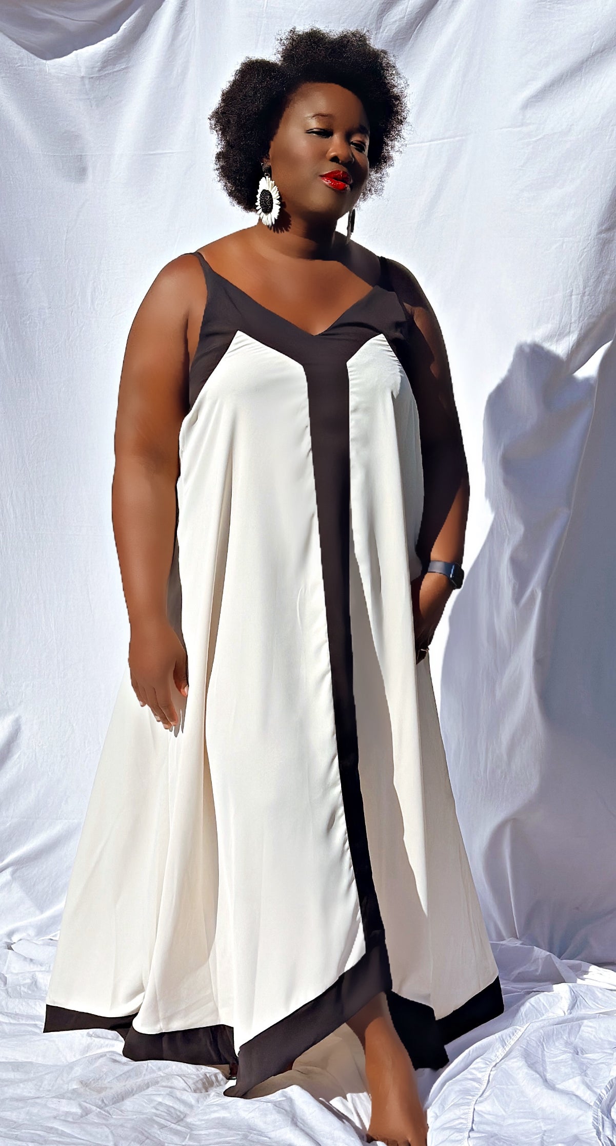 Spaghetti Straps Contrast Colour Maxi Dress