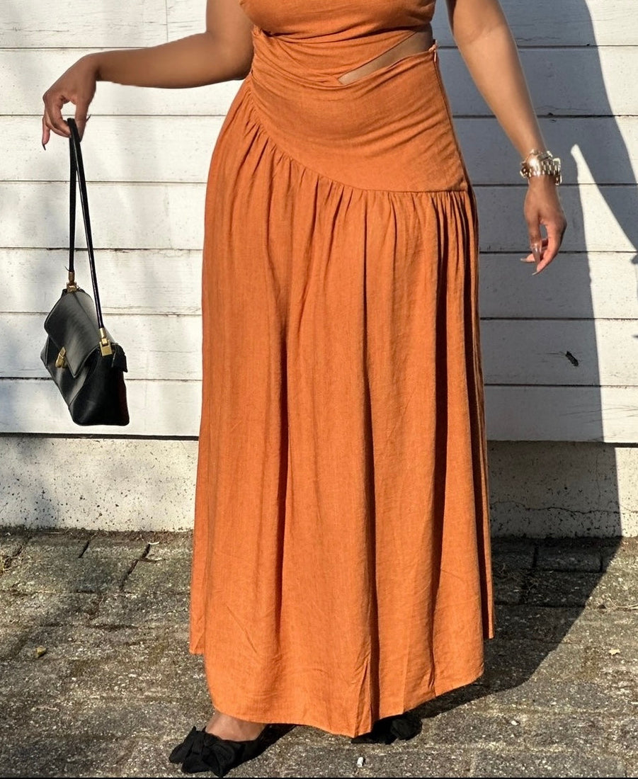 Asymmetrical Neckline Backless Maxi Dress With Cut Out Design
