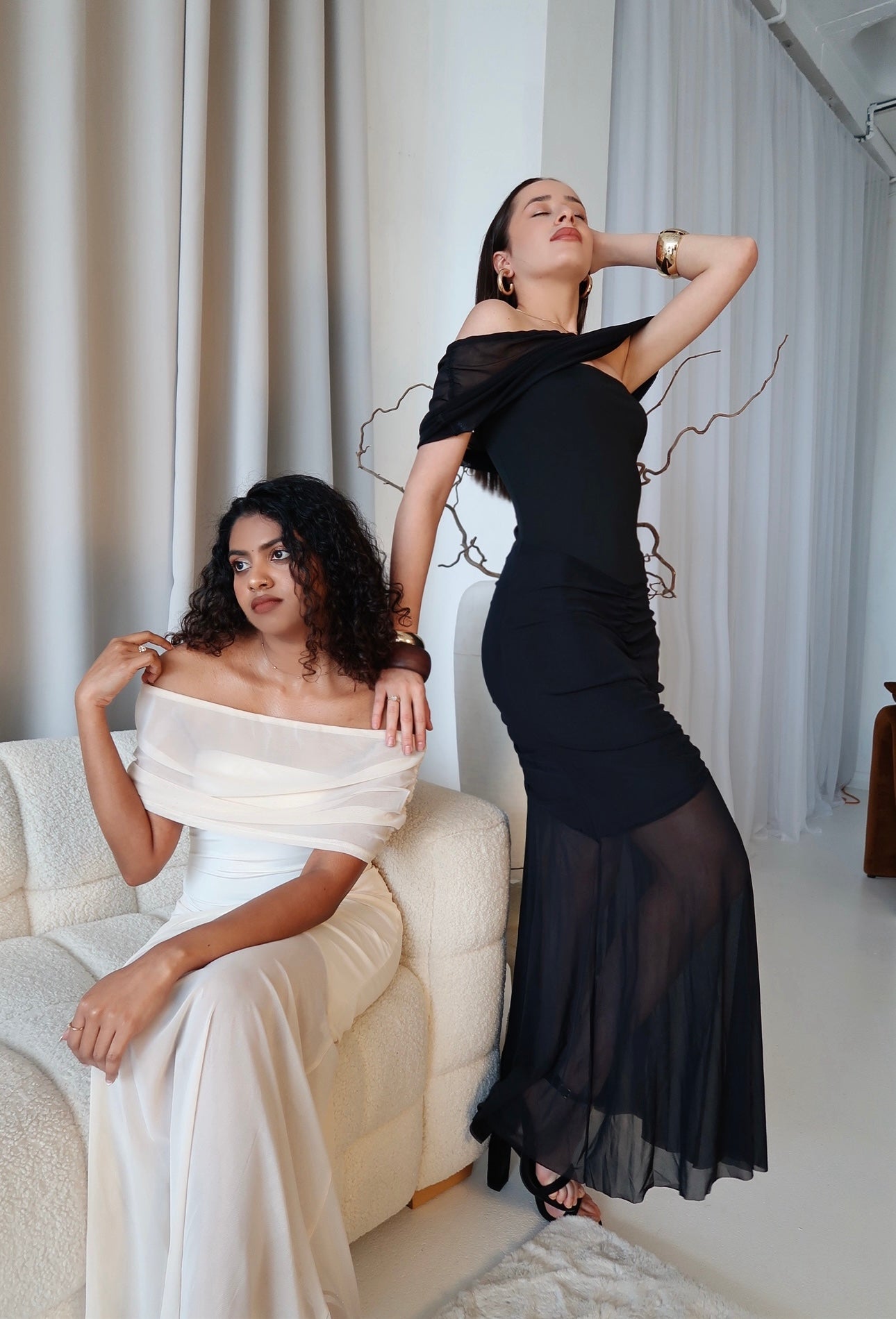 Black Sheer Mesh Evening Dress