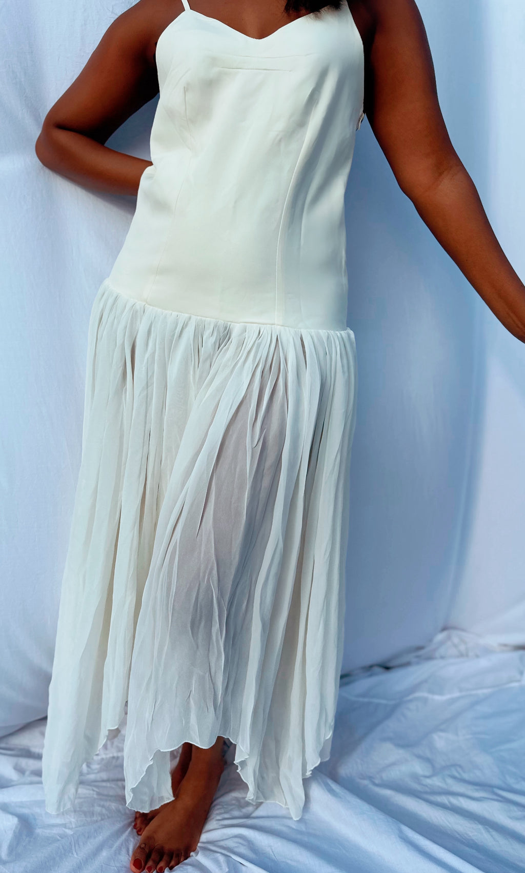 Spaghetti Strap Mesh Maxi Chiffon Dress