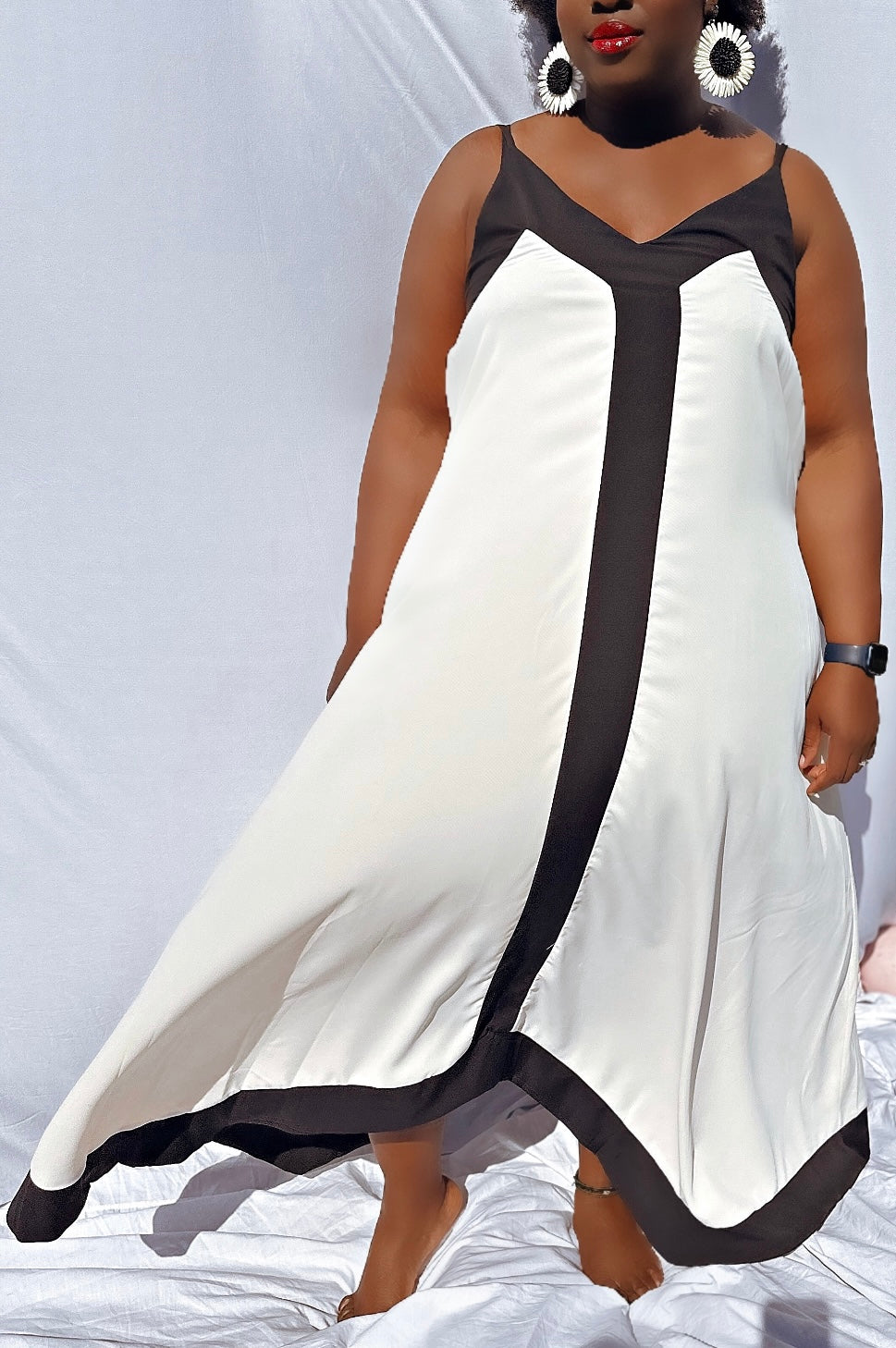 Spaghetti Straps Contrast Colour Maxi Dress