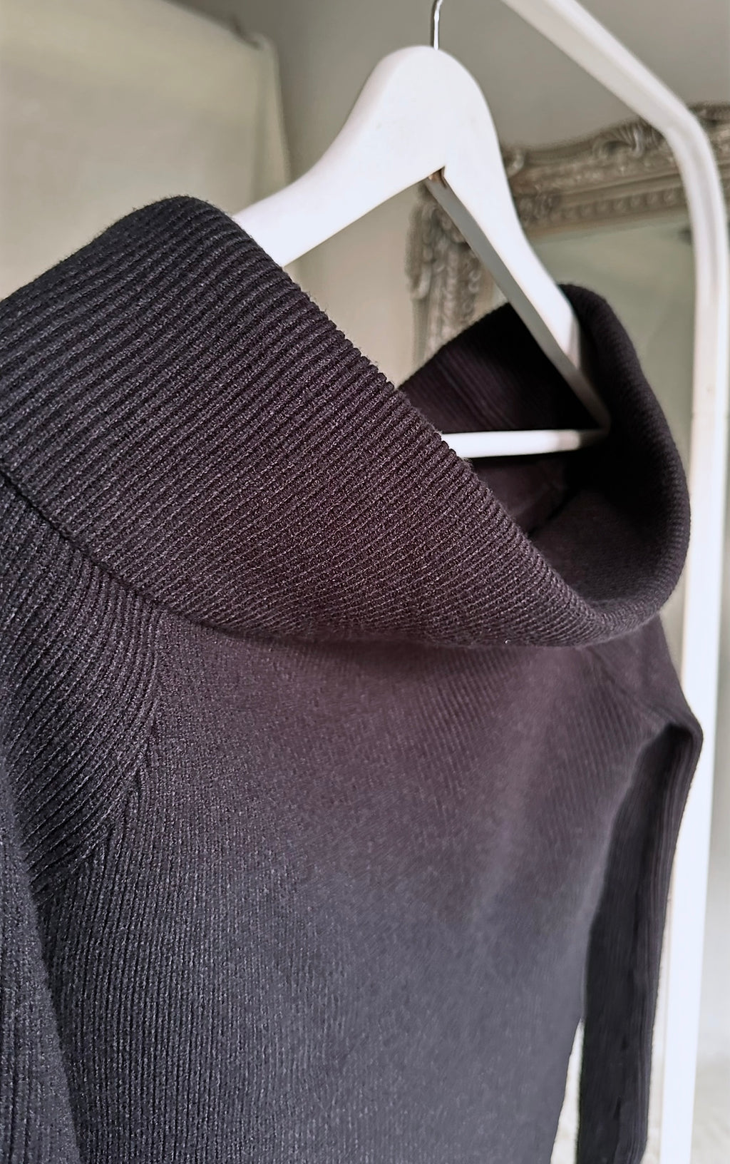 Ribbed Knit Off Shoulder Super Long Sleeves