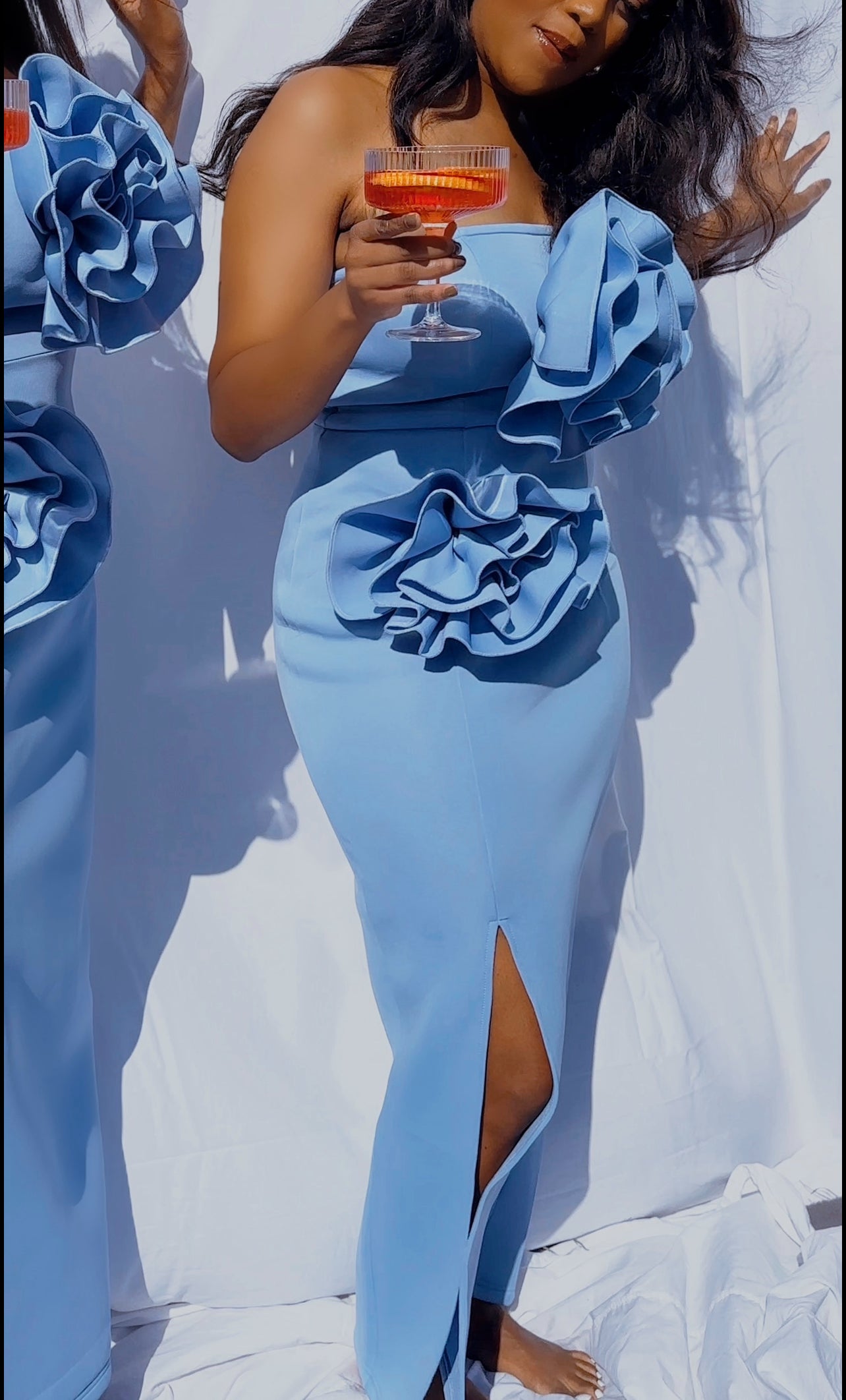 Strapless 3D Flowers Formal/Occasion Dress With Long Slit